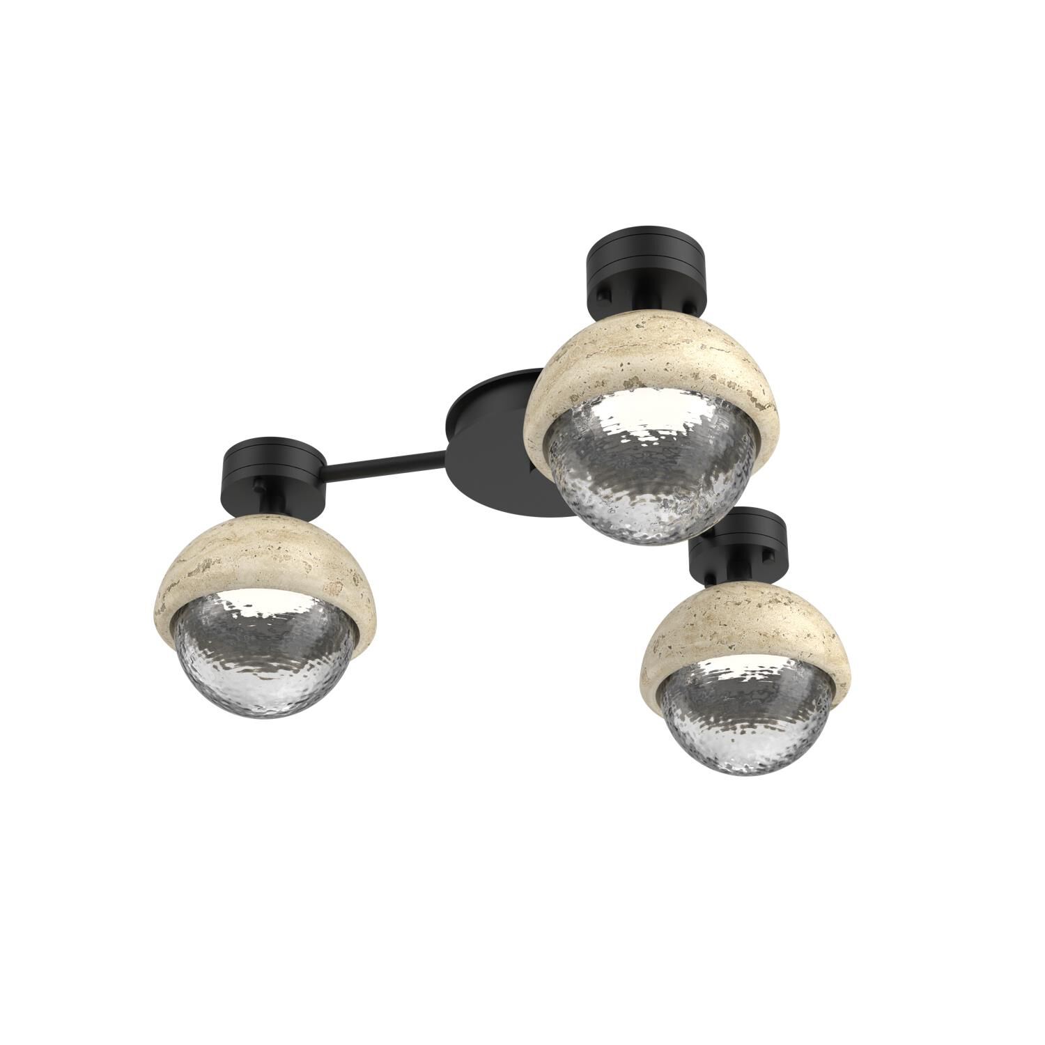Shown in Matte Black finish and Clear glass and Travertine Stone accent