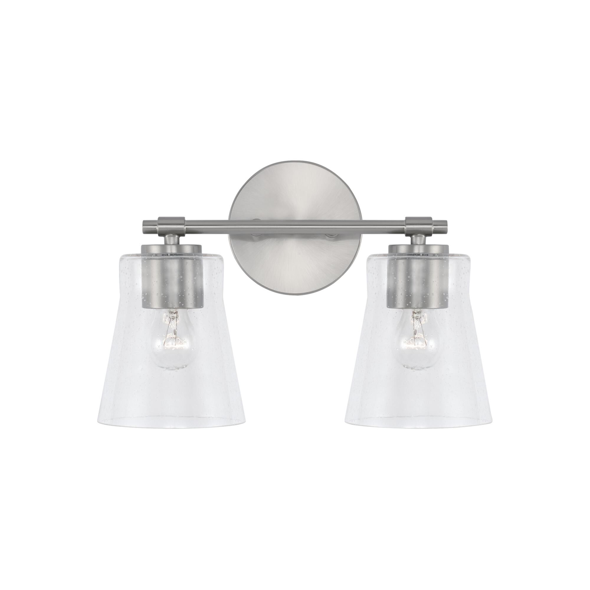 Shown in Brushed Nickel finish and Clear Seeded glass