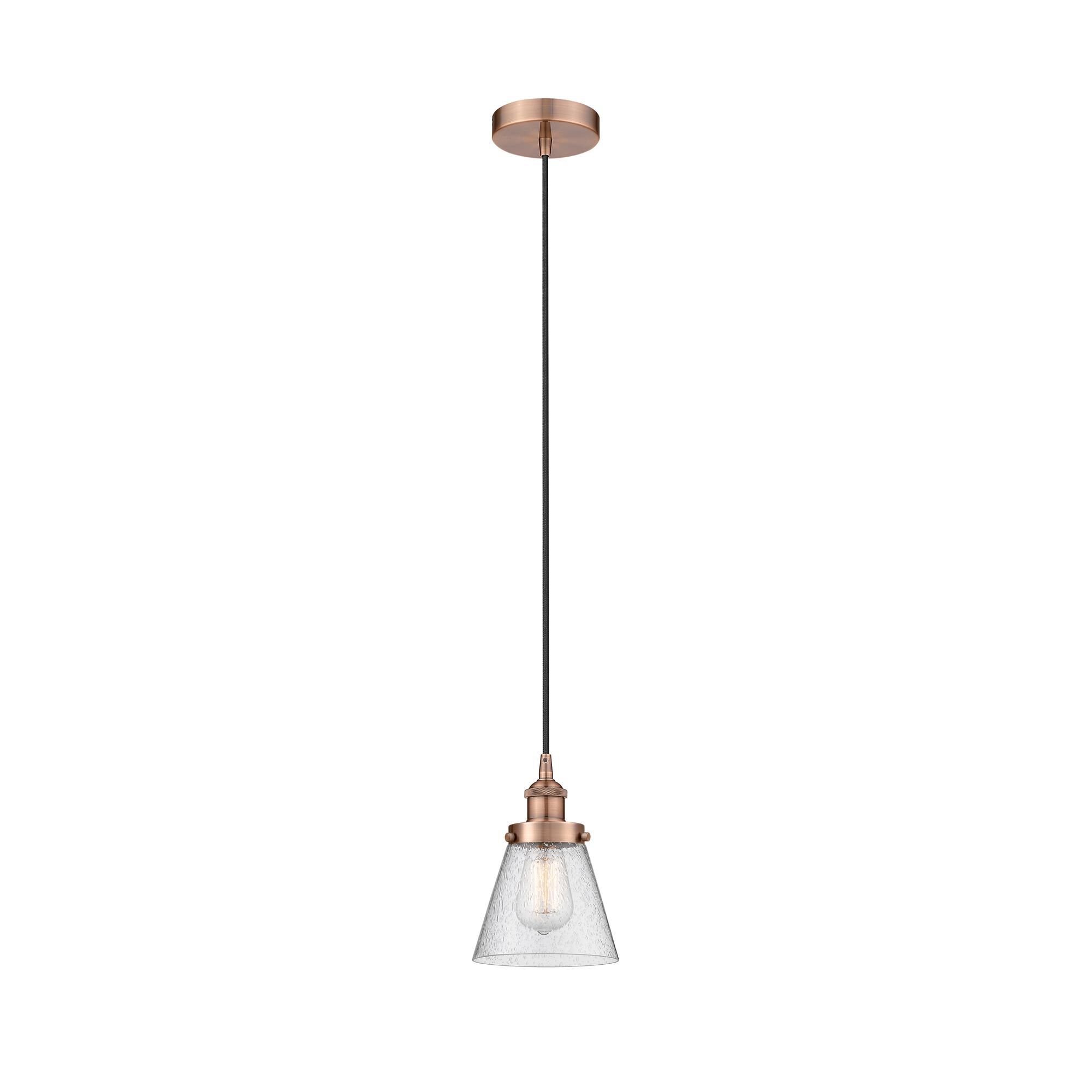 Shown in Antique Copper finish and Seedy Small Cone glass