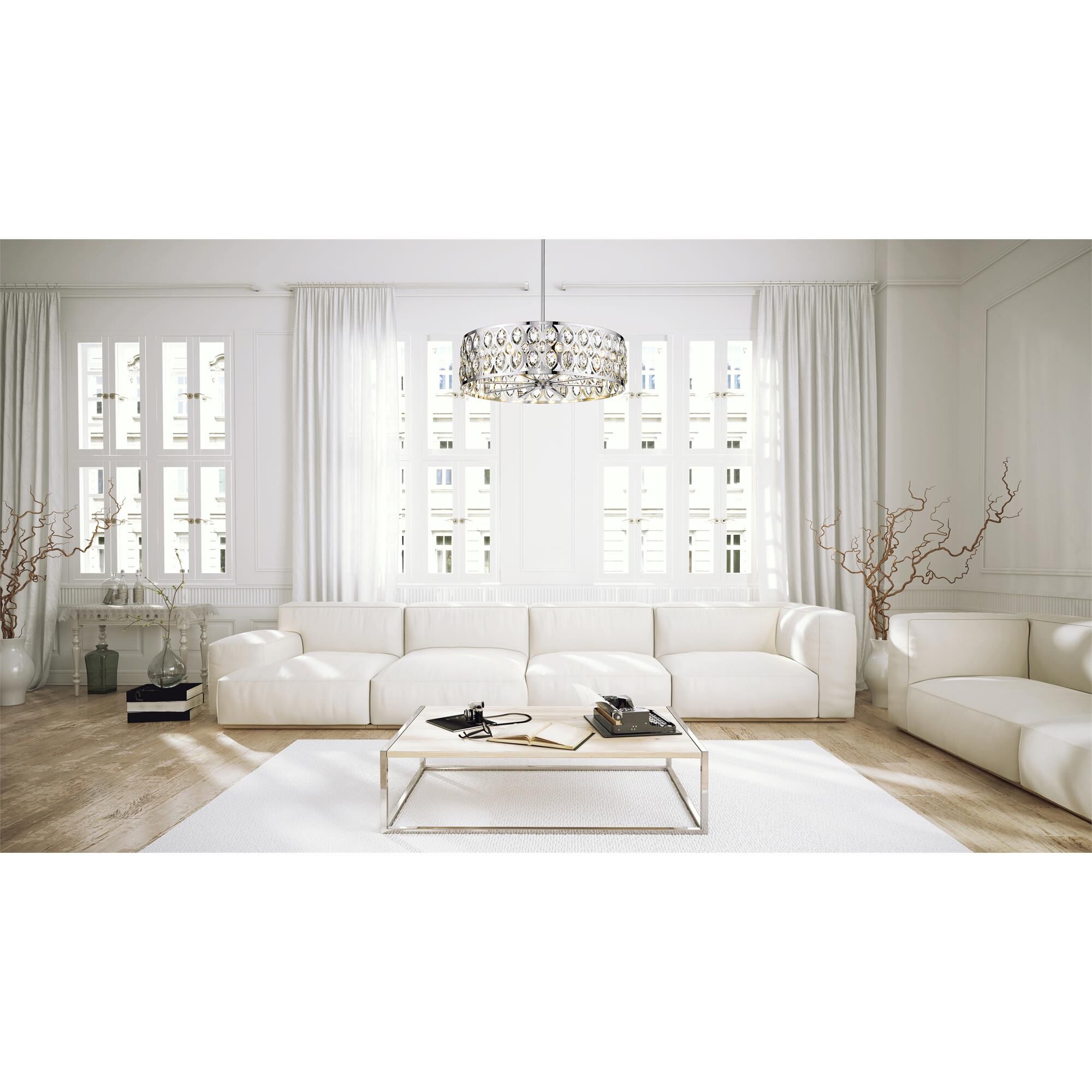 Shown in Chrome finish and Steel + K9 Crystal glass and Steel + K9 Crystal shade