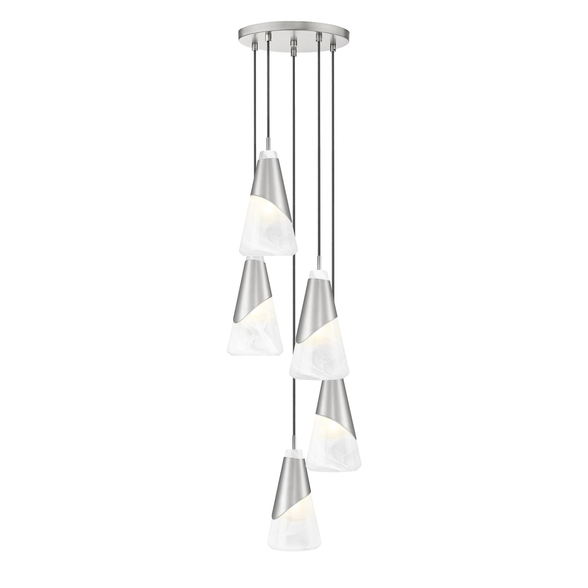 Shown in Brushed Nickel finish and White Swirl glass and White Swirl shade