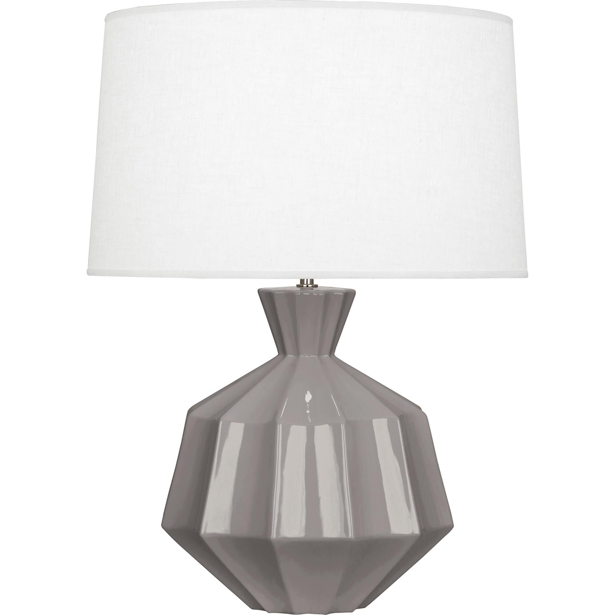 Shown in Smoky Taupe Glazed Ceramic finish and Oyster Linen With Self Fabric Top Diffuser shade