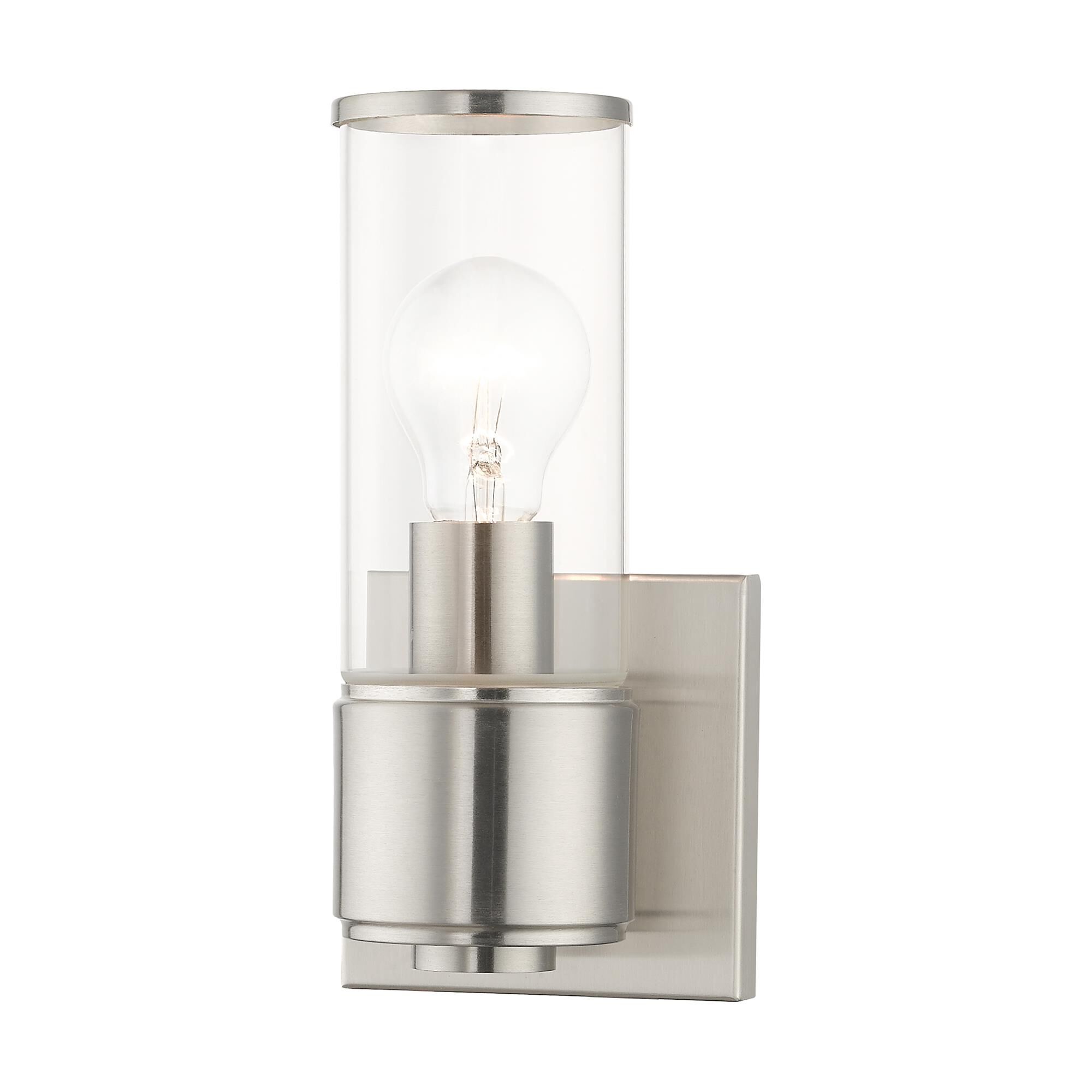 Shown in Brushed Nickel finish and Clear  glass