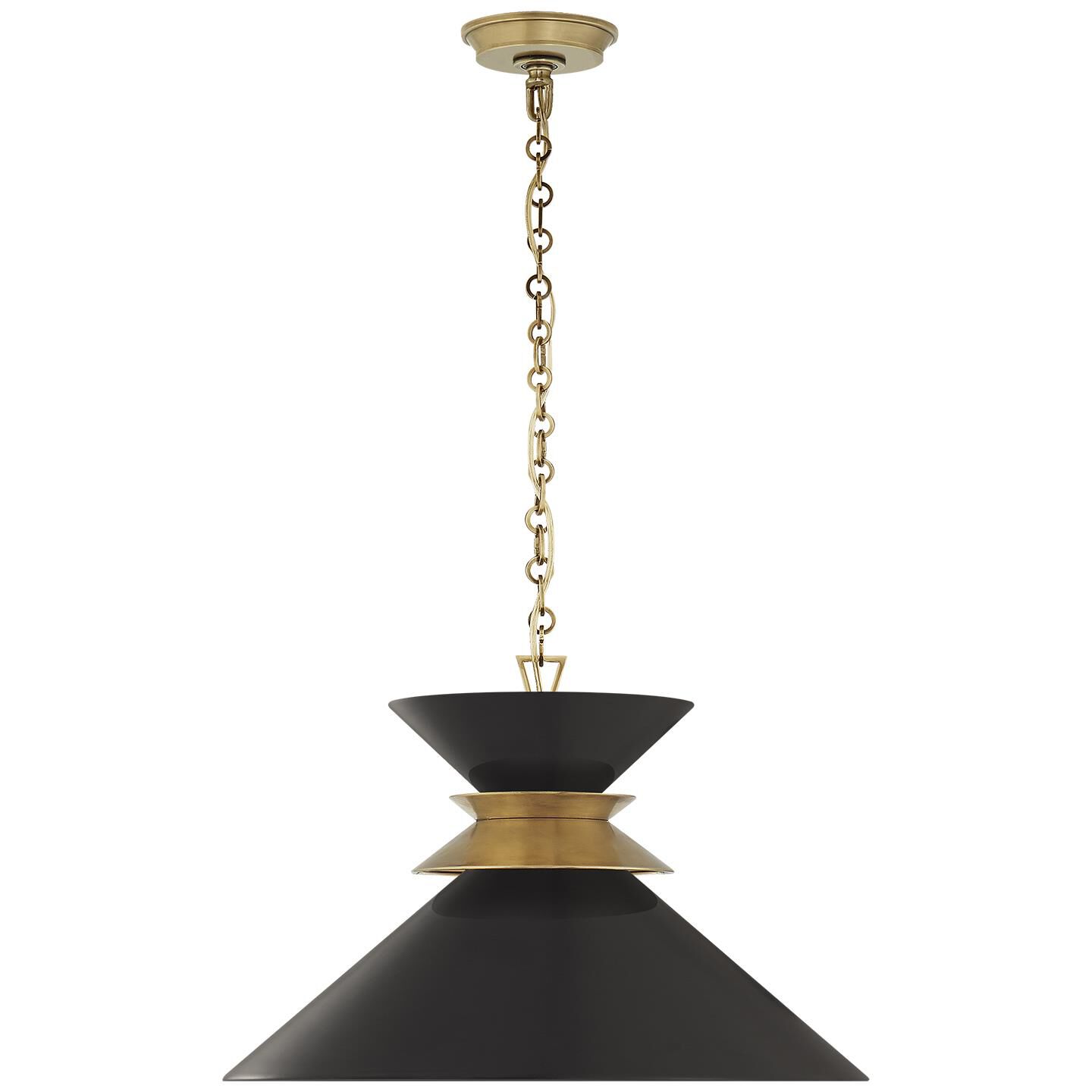 Shown in Antique Burnished Brass finish and Matte Black shade