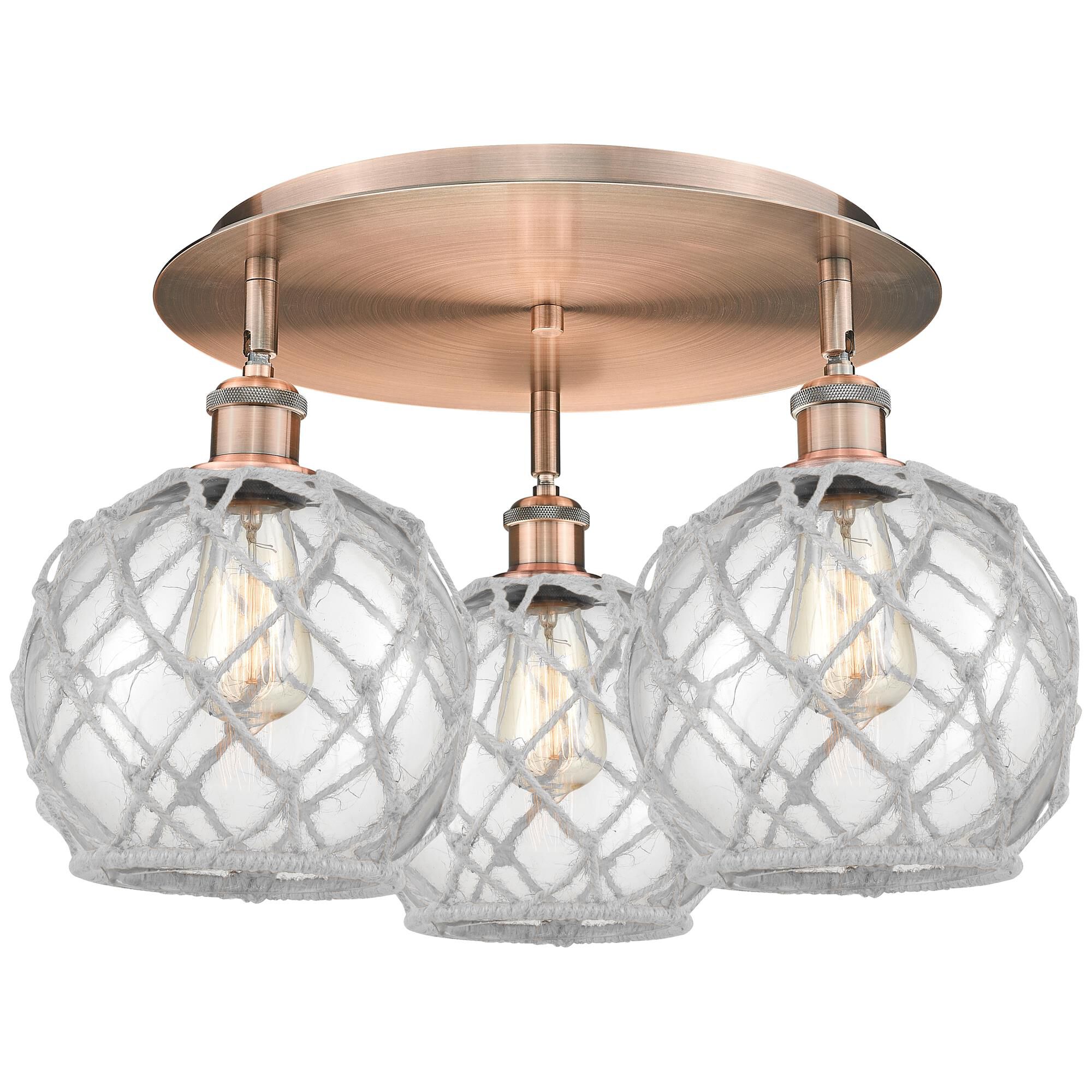 Shown in Antique Copper finish and Clear with White Rope glass
