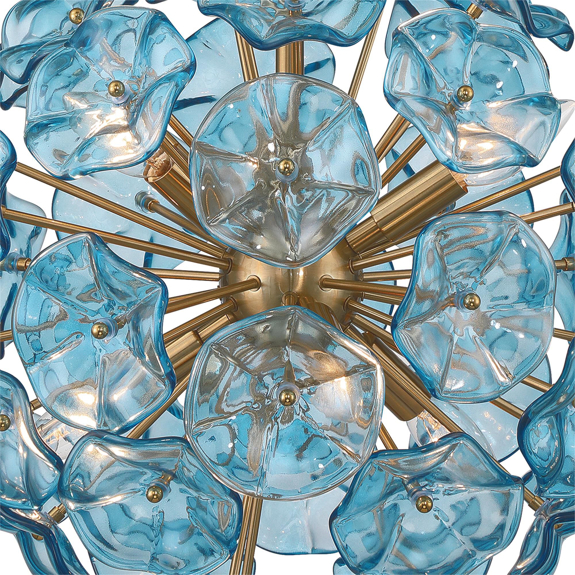 Shown in Aged Brass finish and Floral Glass Petals crystal