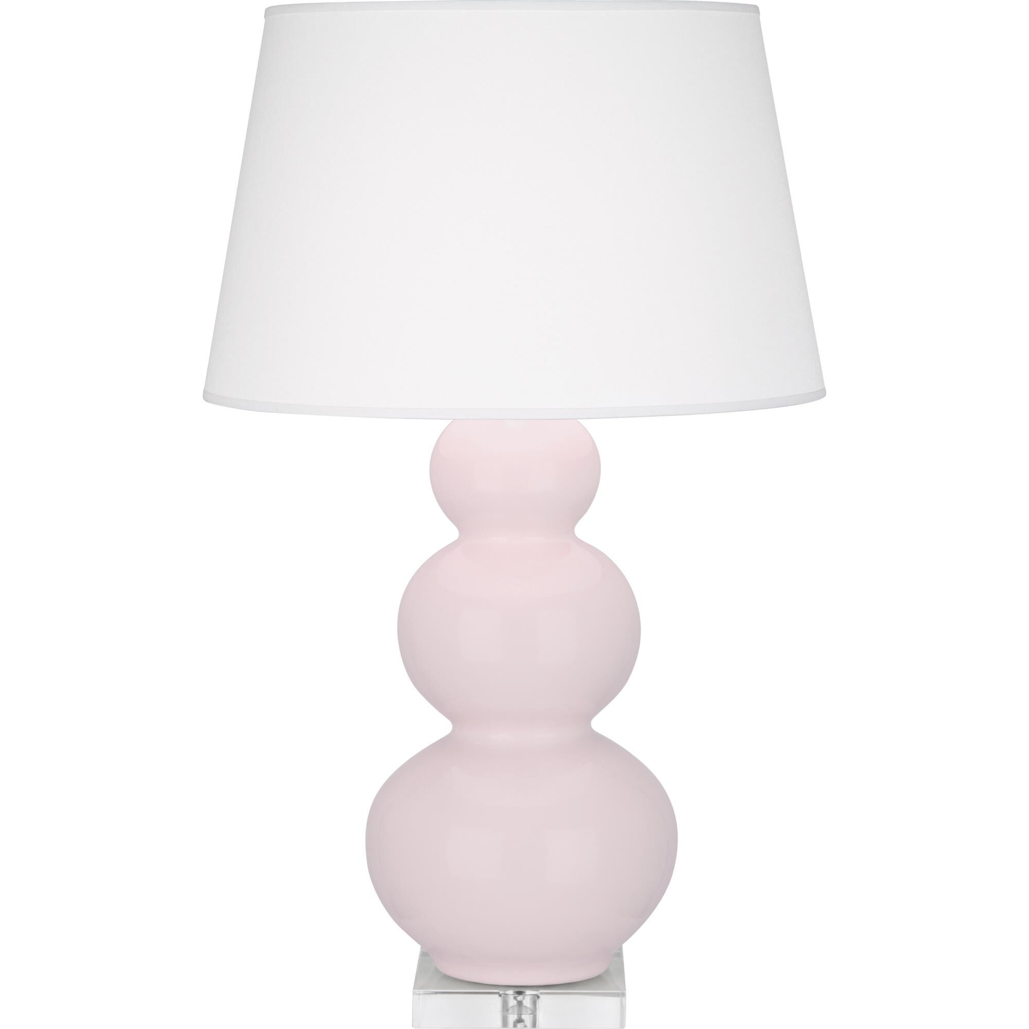 Shown in Rose Water finish and Pearl Dupioni shade and Lucite accent