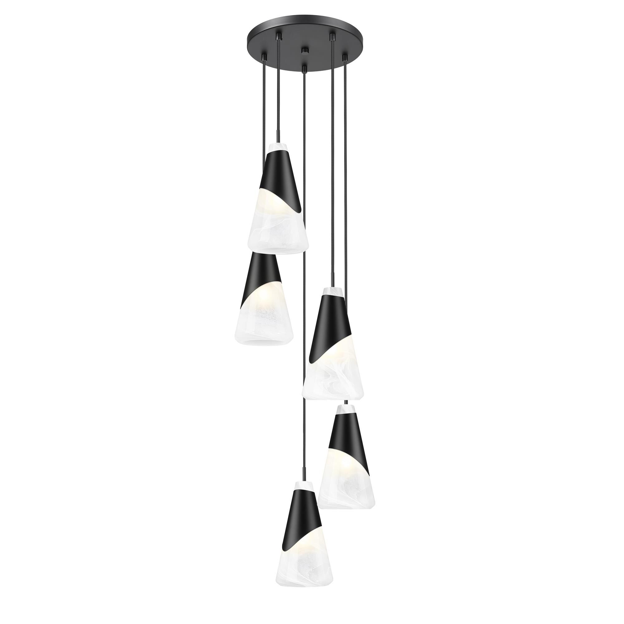 Shown in Matte Black finish and White Swirl glass and White Swirl shade