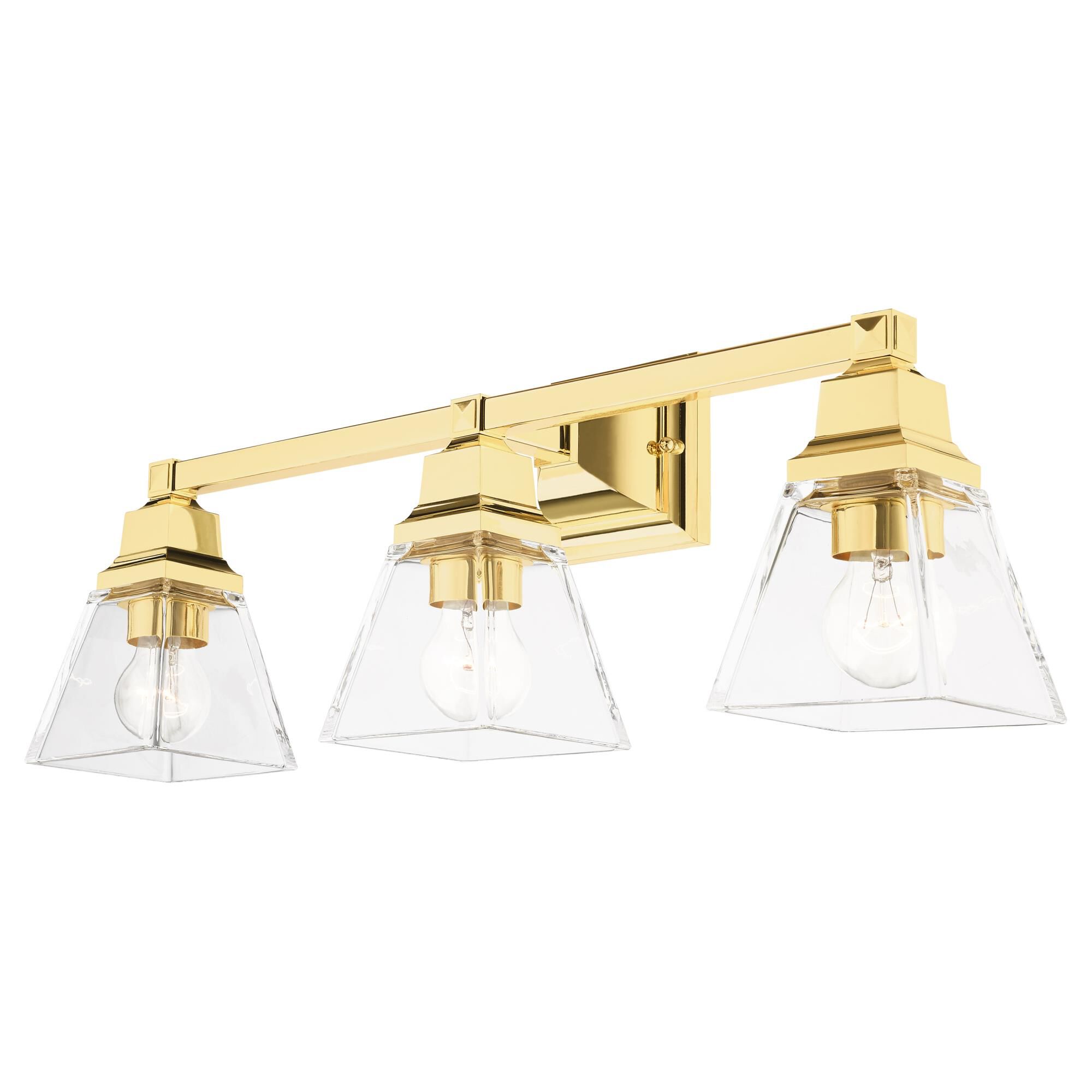 Shown in Polished Brass finish and Clear glass and Clear Glass shade