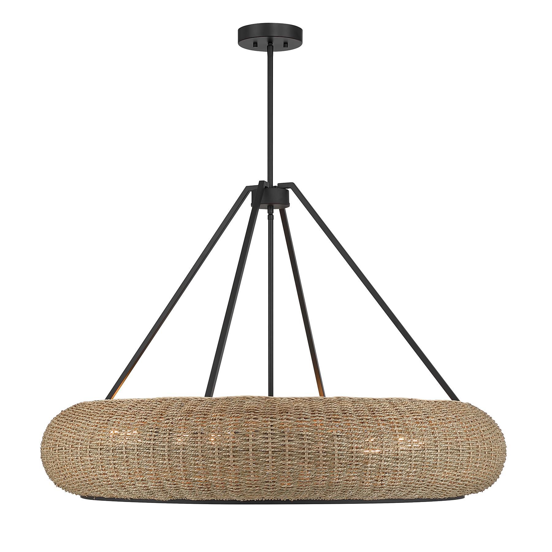 Shown in Matte Black finish and Woven Seagrass shade