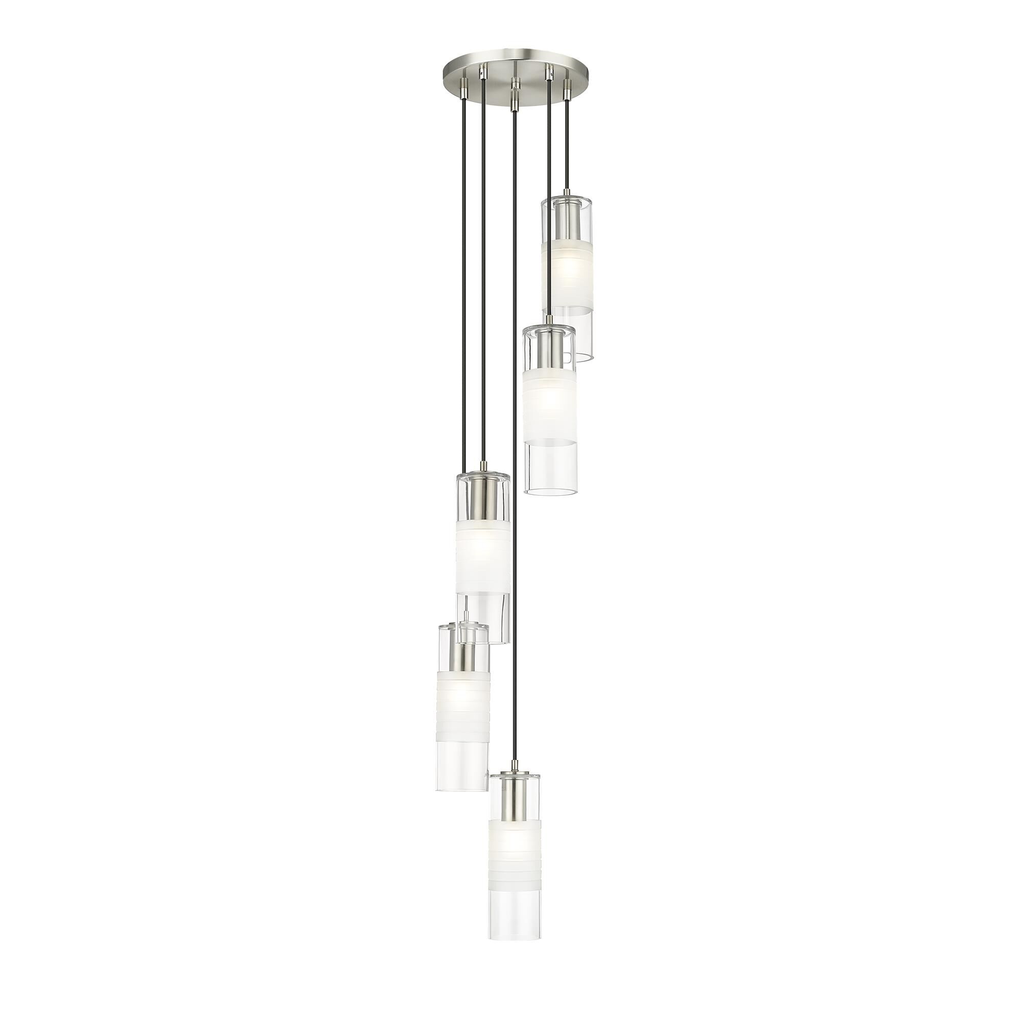 Shown in Brushed Nickel finish and Clear+frosted glass and Clear+frosted shade
