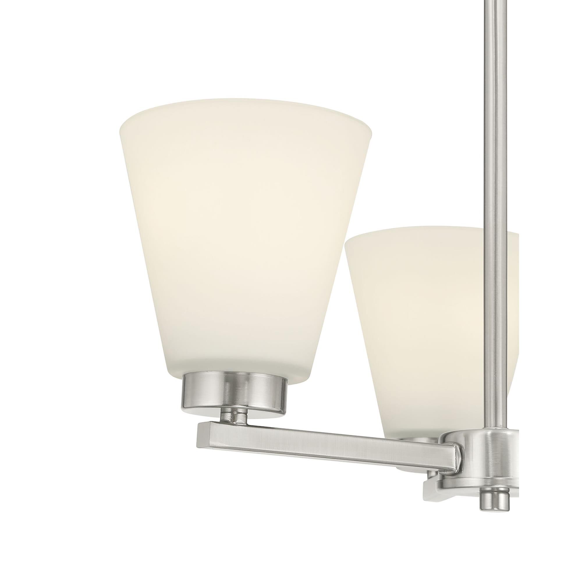 Shown in Brushed Nickel finish and White Frosted glass