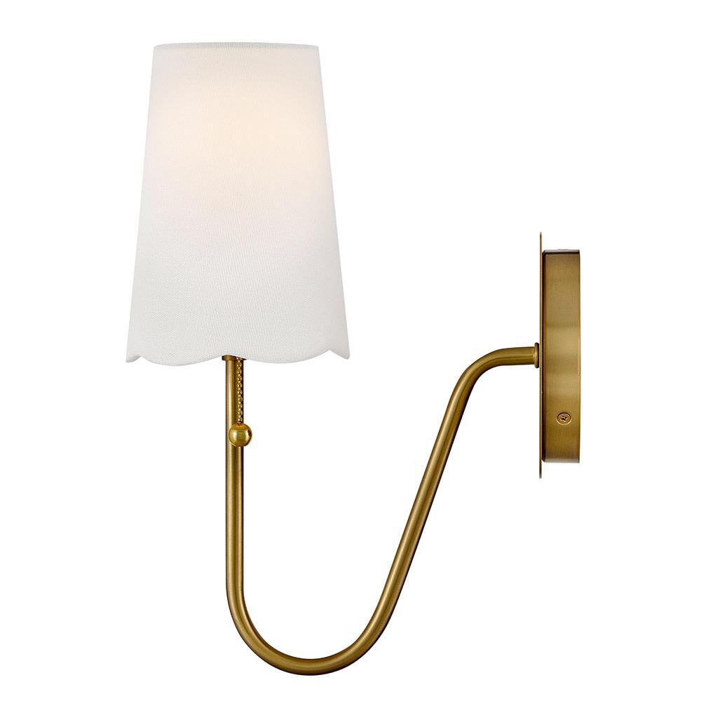 Shown in Lacquered Brass finish and Off-White Linen shade