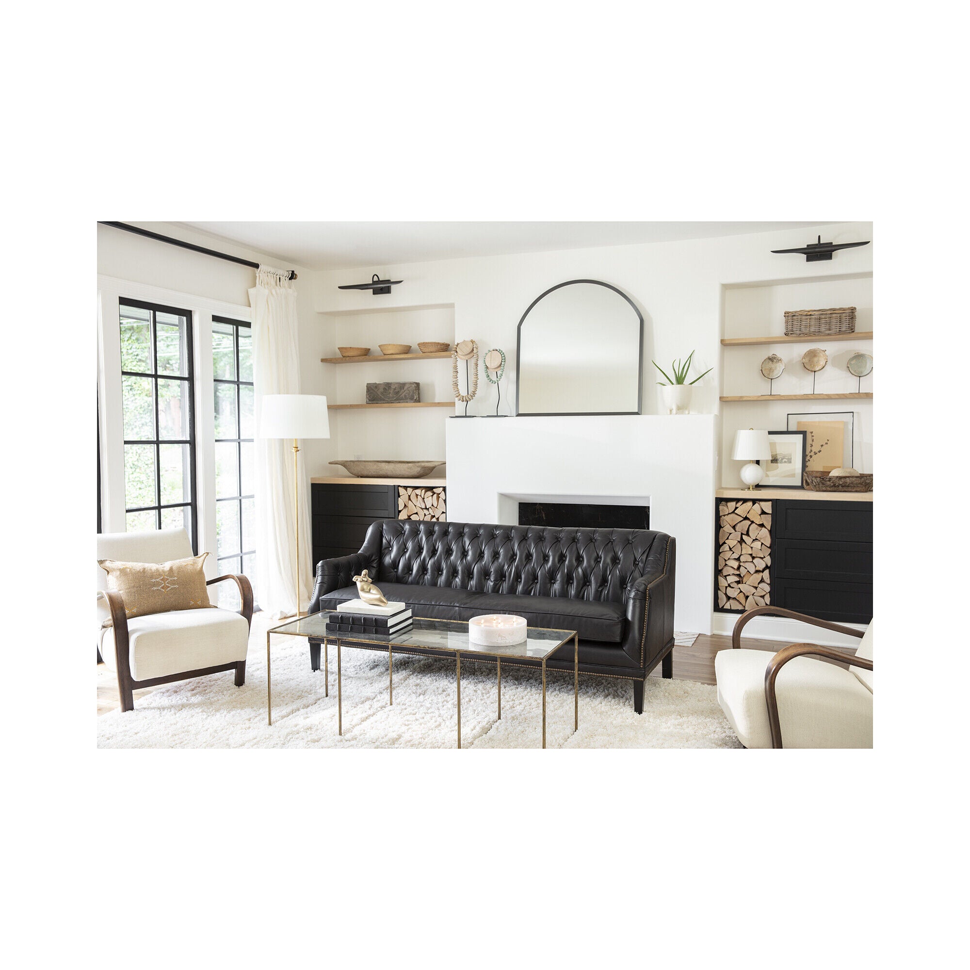 Shown in Brass finish and - None - shade