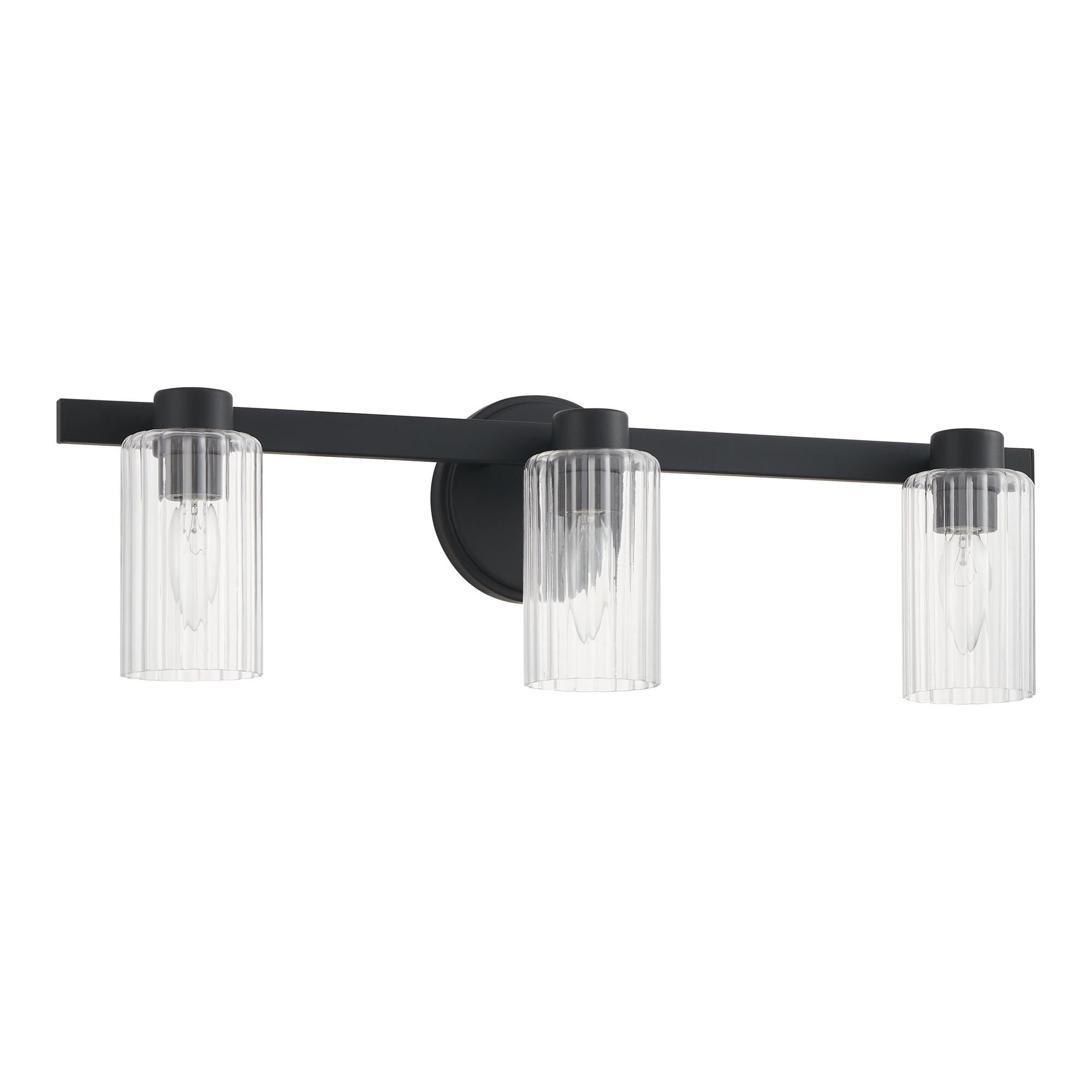 Shown in Matte Black finish and Clear Ribbed glass