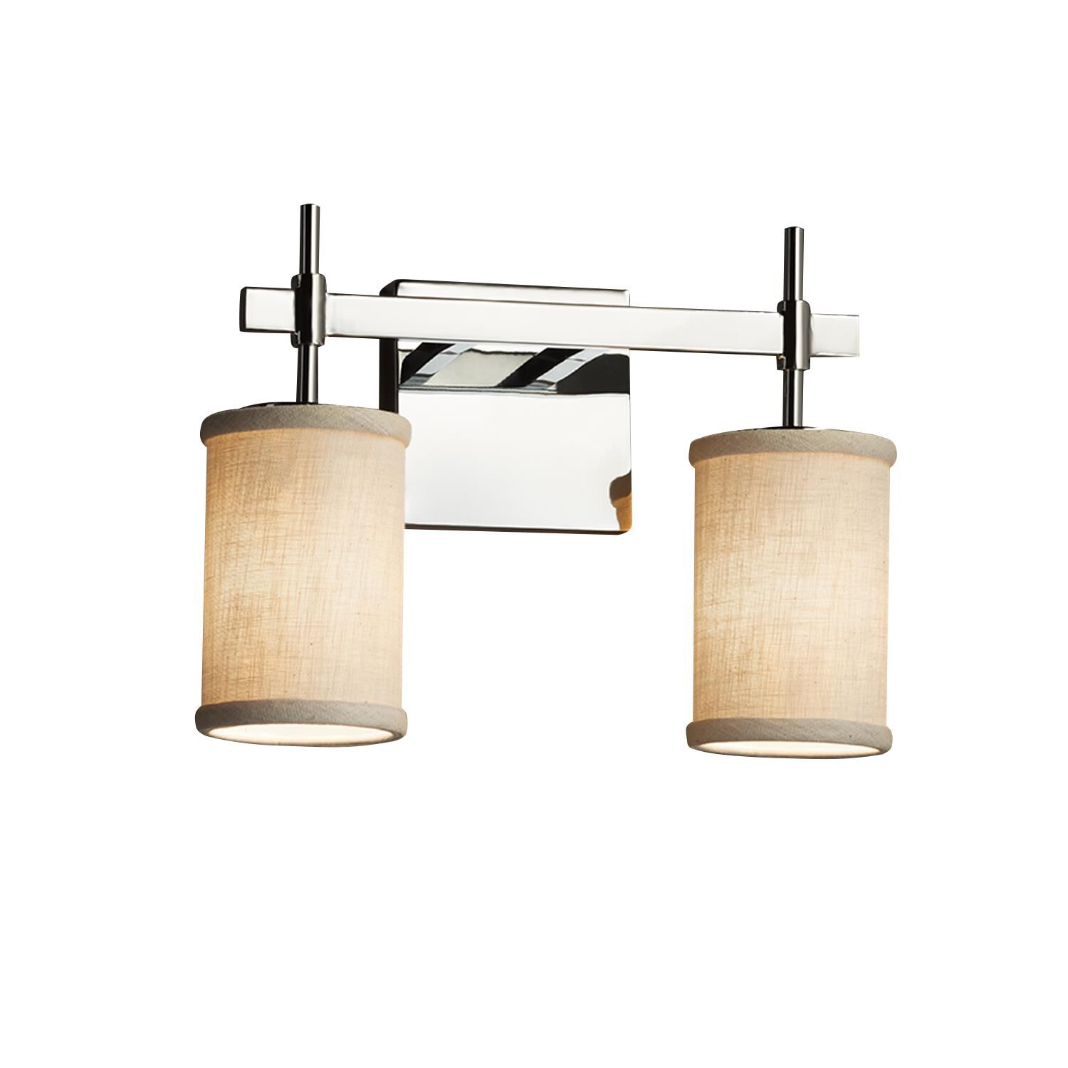 Shown in Polished Chrome finish and Cream Woven Fabric shade and Cylinder with Flat Rim accent