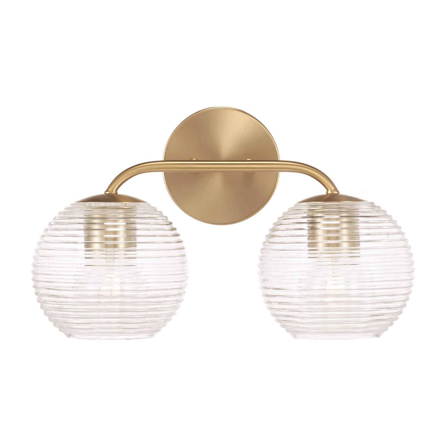 Shown in Matte Brass finish and Clear Ribbed glass