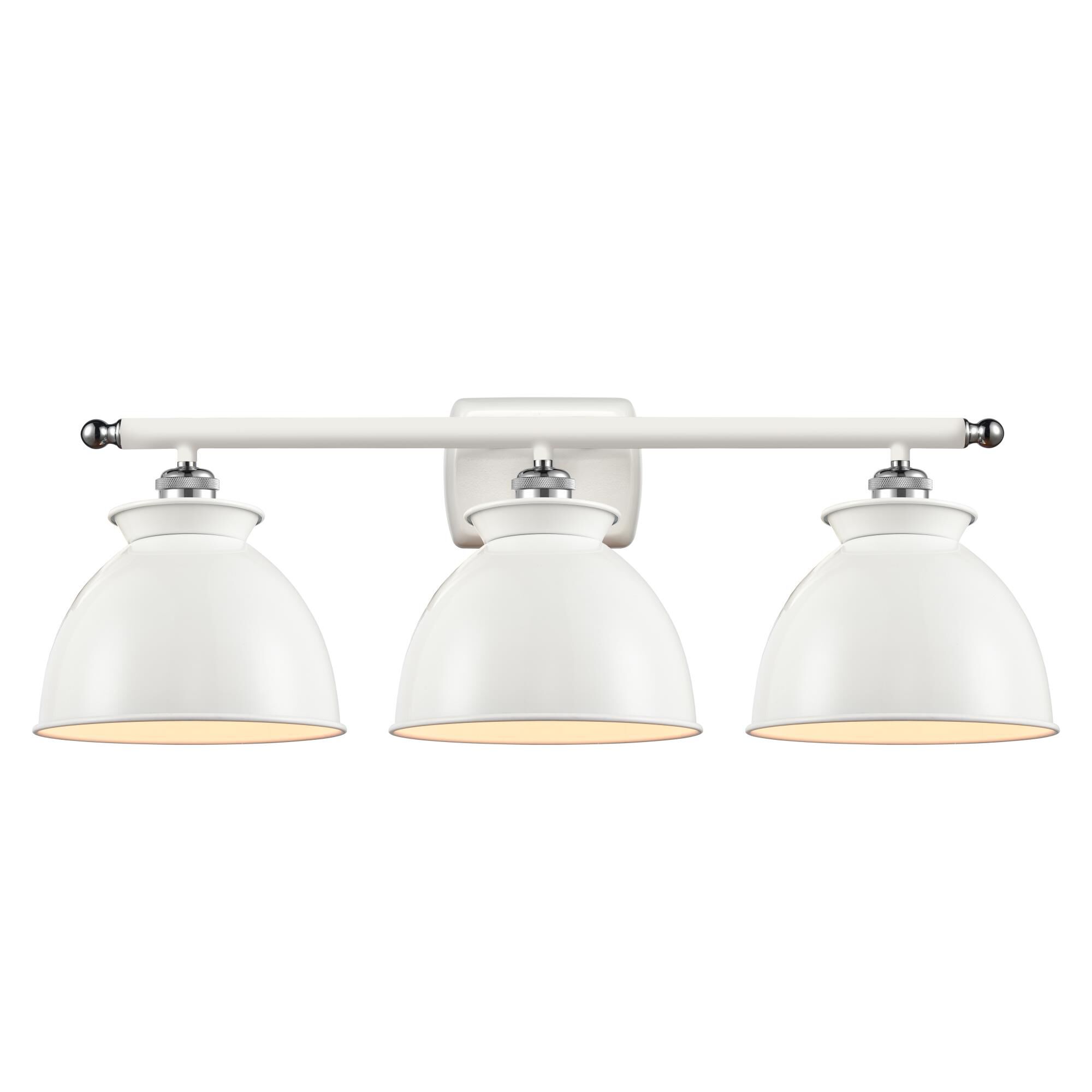 Shown in White And Polished Chrome finish and Dome glass and Metal shade and Polished Chrome accent
