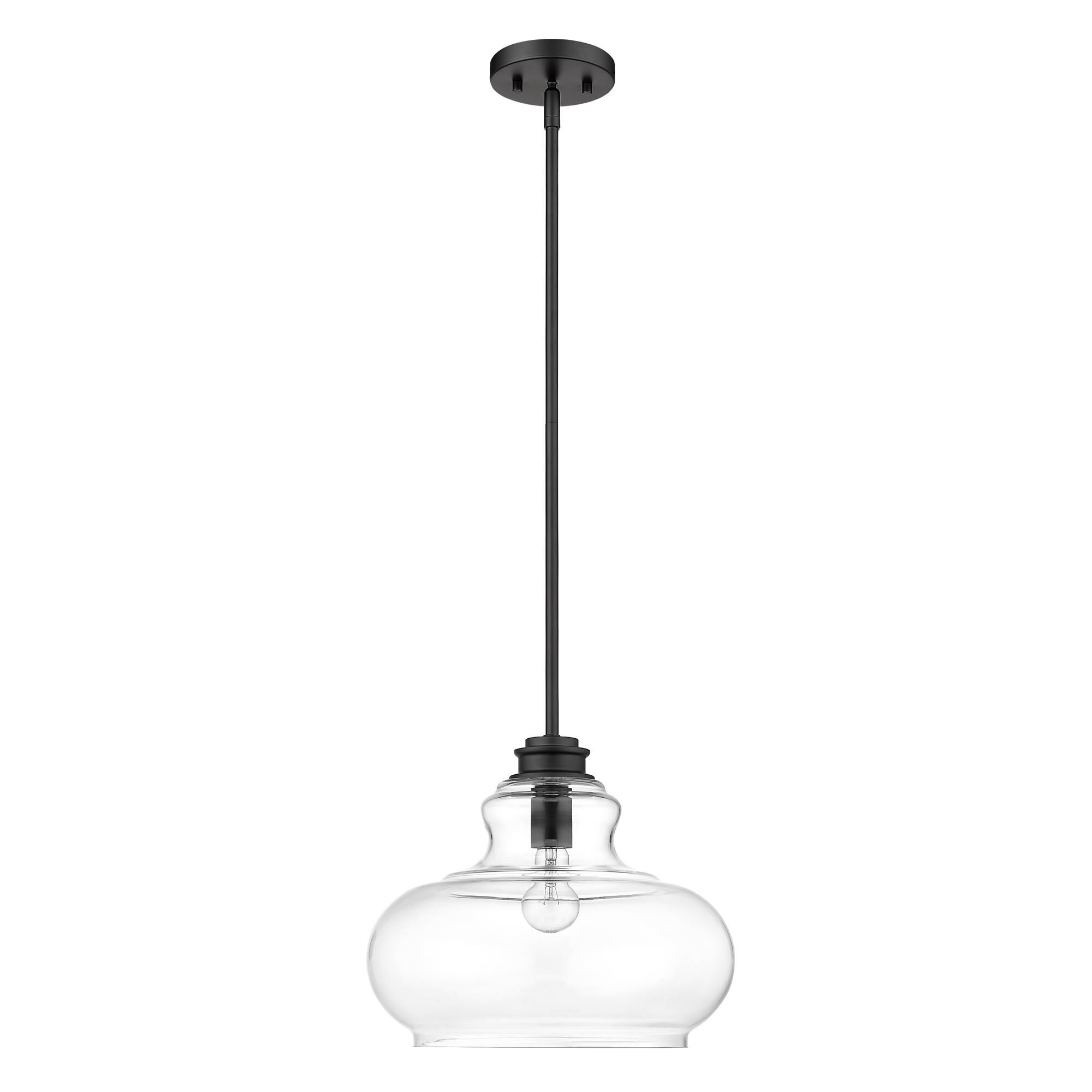 Shown in Matte Black finish and Clear glass and Clear, Urn Shaped Glass Globe shade