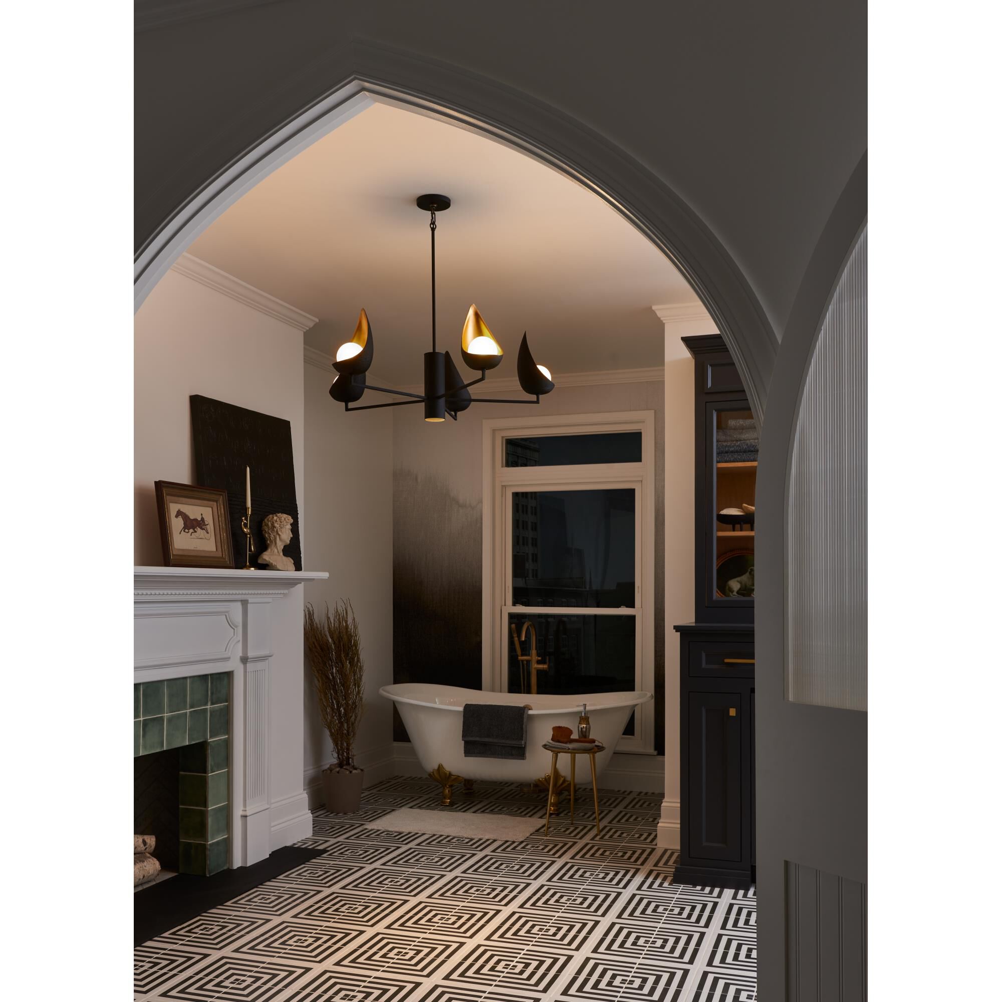 Shown in Black finish and Faux Alabaster glass