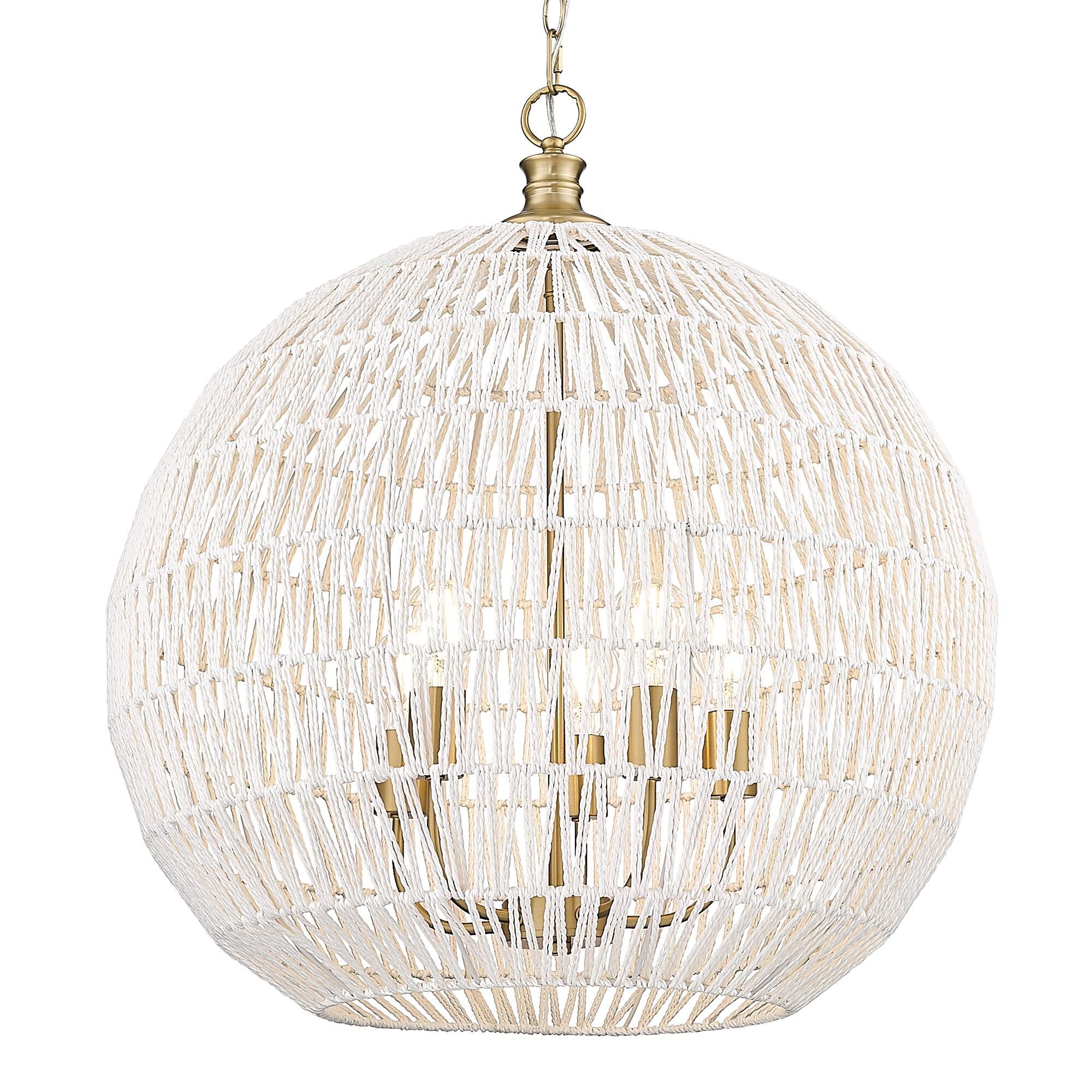 Shown in Brushed Champagne Bronze finish and Bleached White Raphia Rope shade