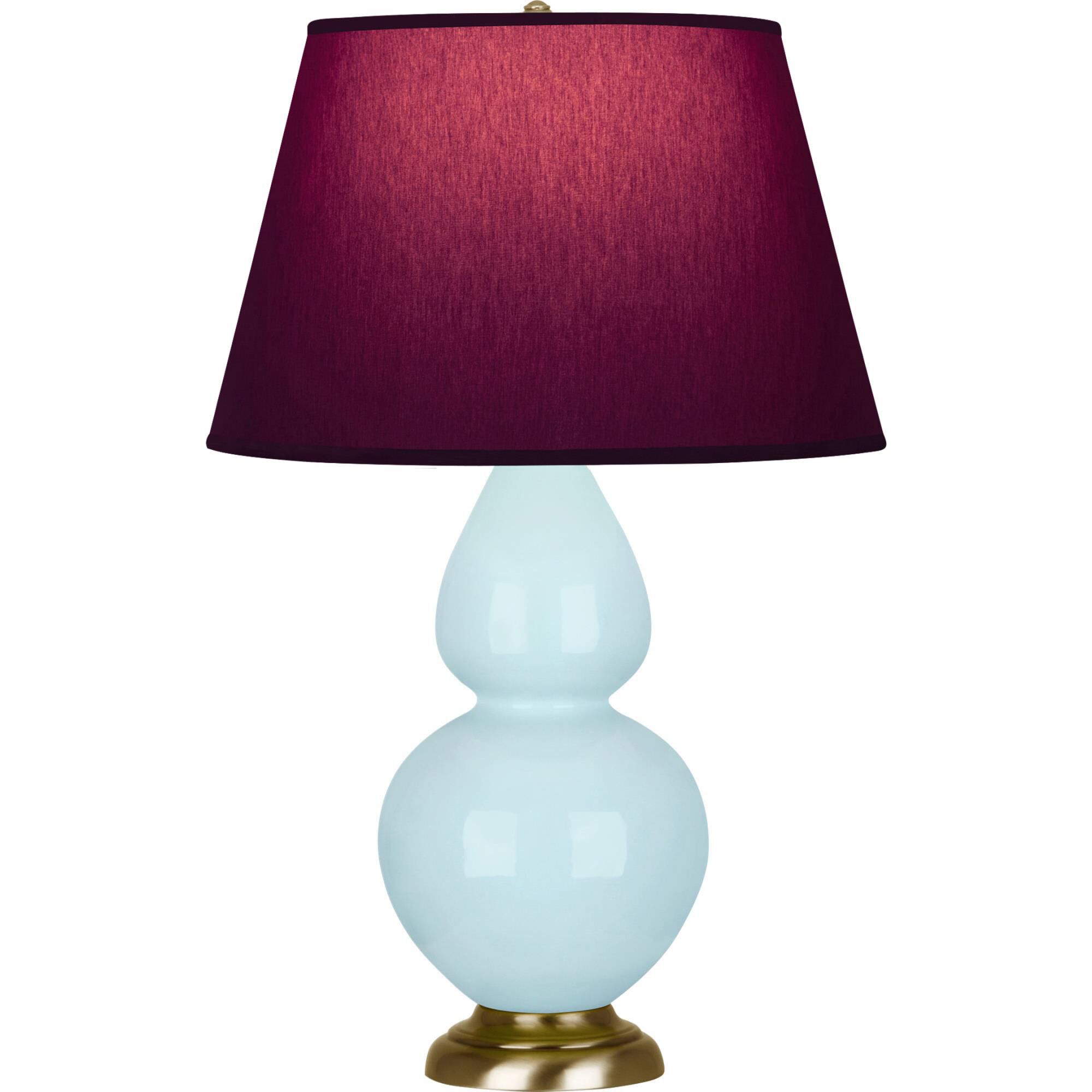 Shown in Baby Blue finish and Plum and Lavender shade and Antique Natural Brass accent