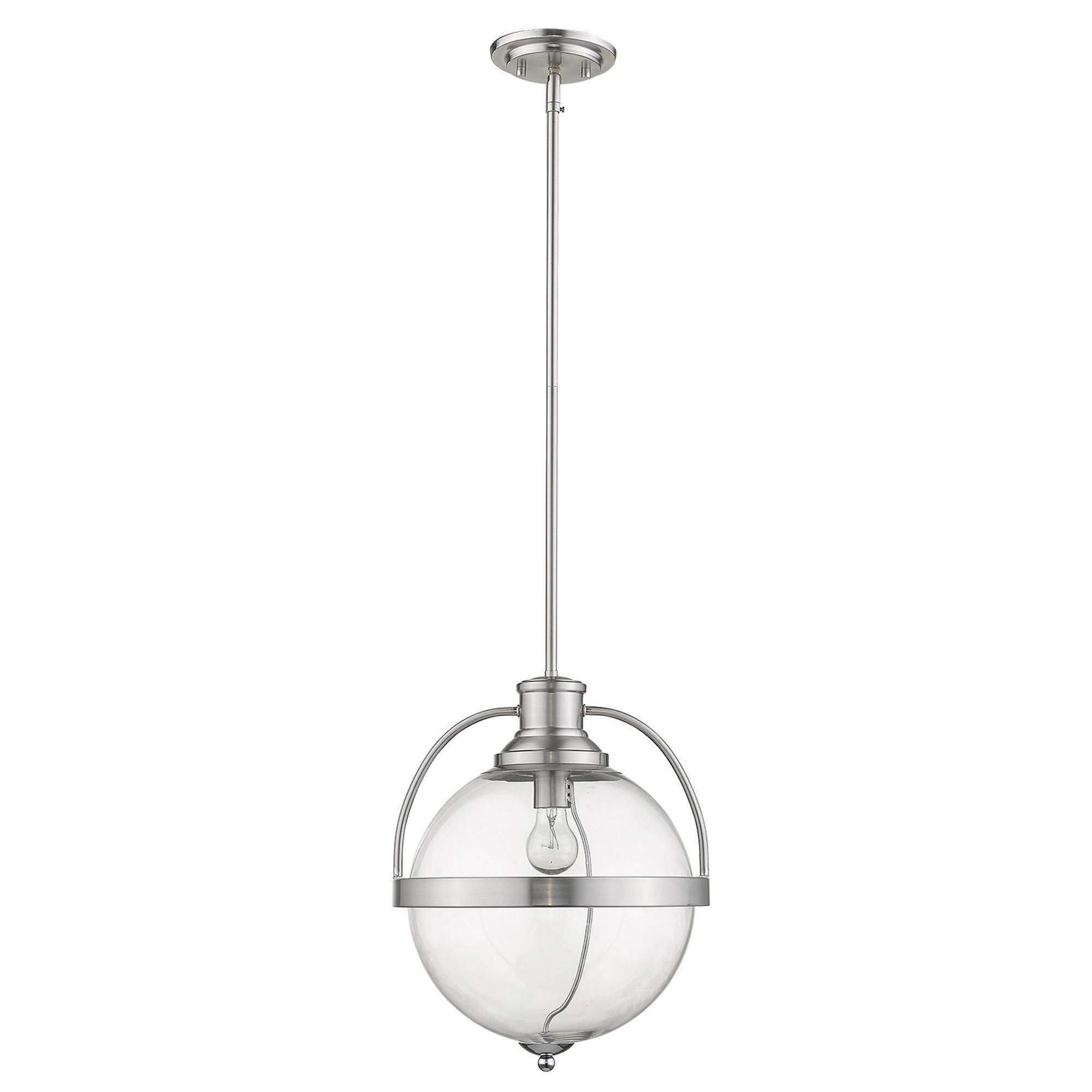 Shown in Satin Nickel finish and Clear glass and Clear, Glass Globe shade