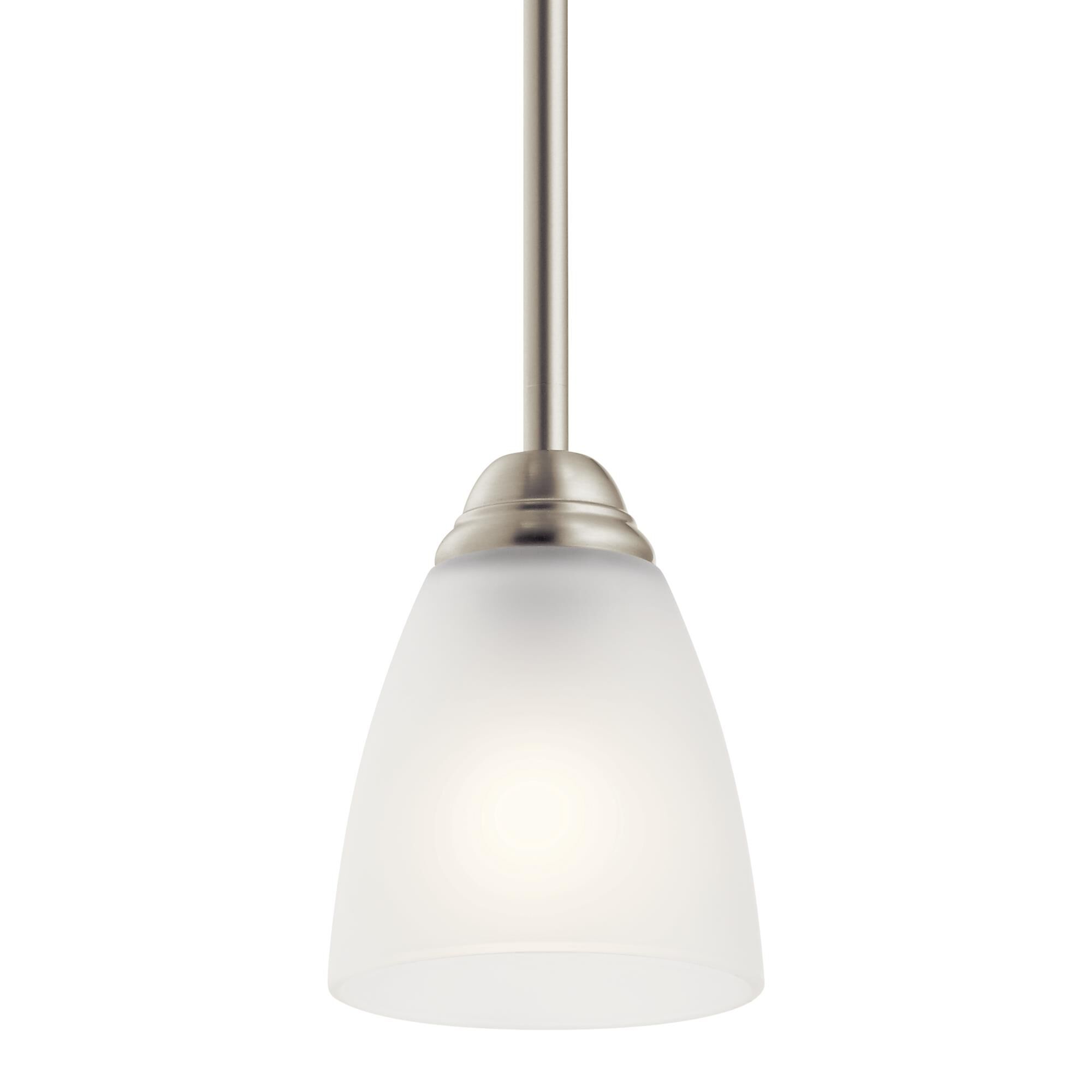 Shown in Brushed Nickel finish and Satin Etched glass