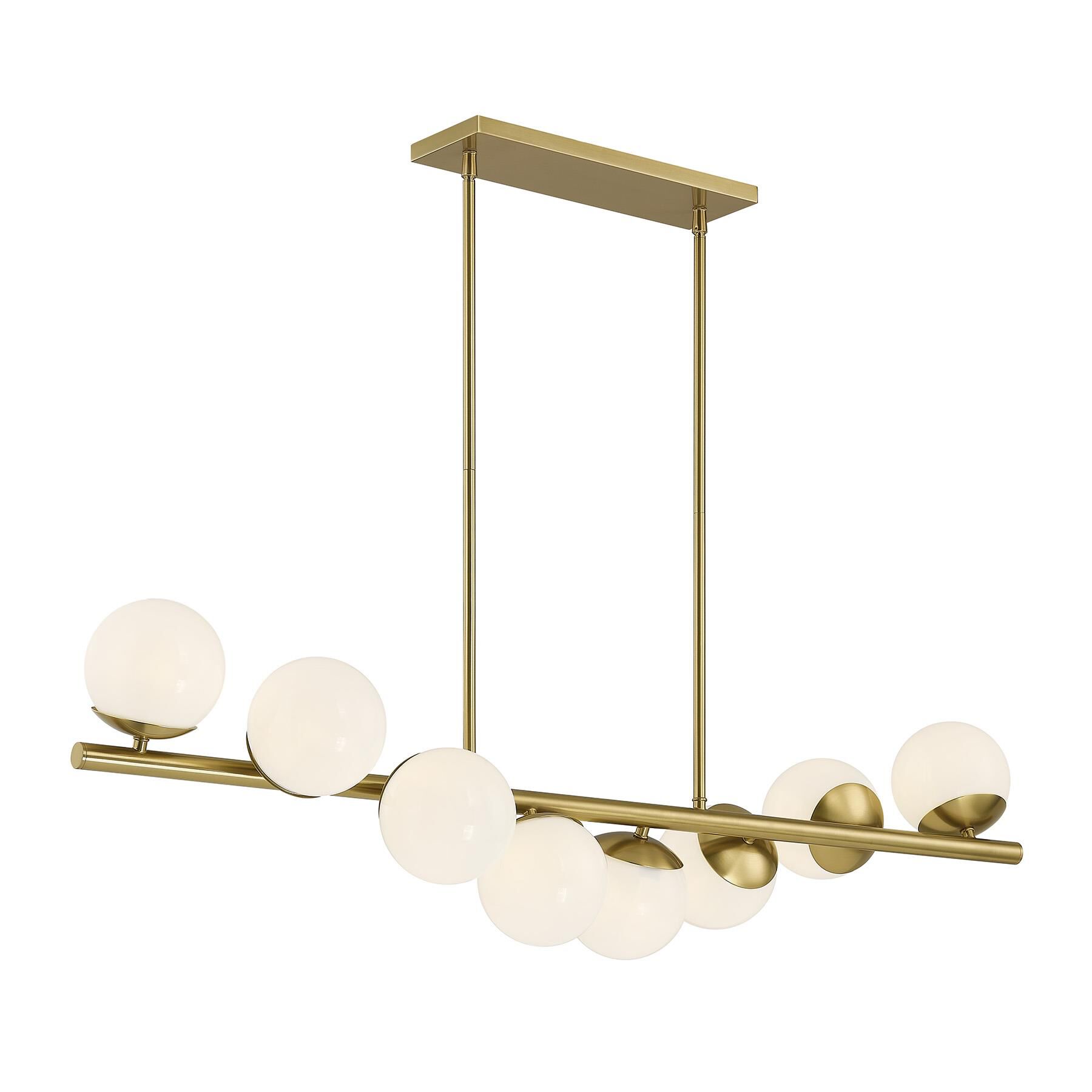 Shown in Warm Brass finish and White Opal glass