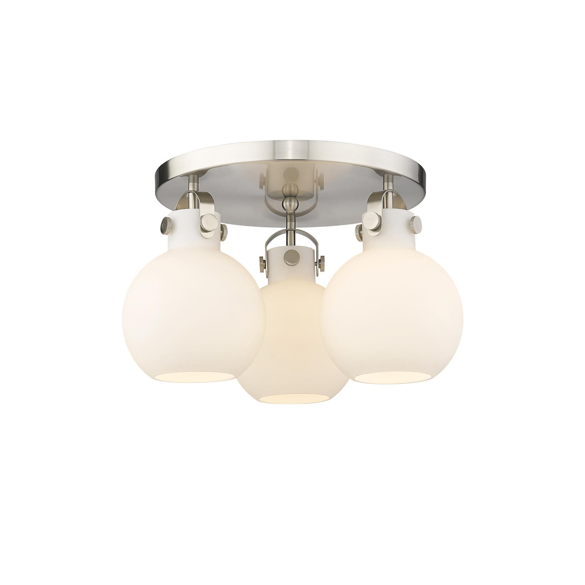 Shown in Satin Nickel finish and Matte White glass