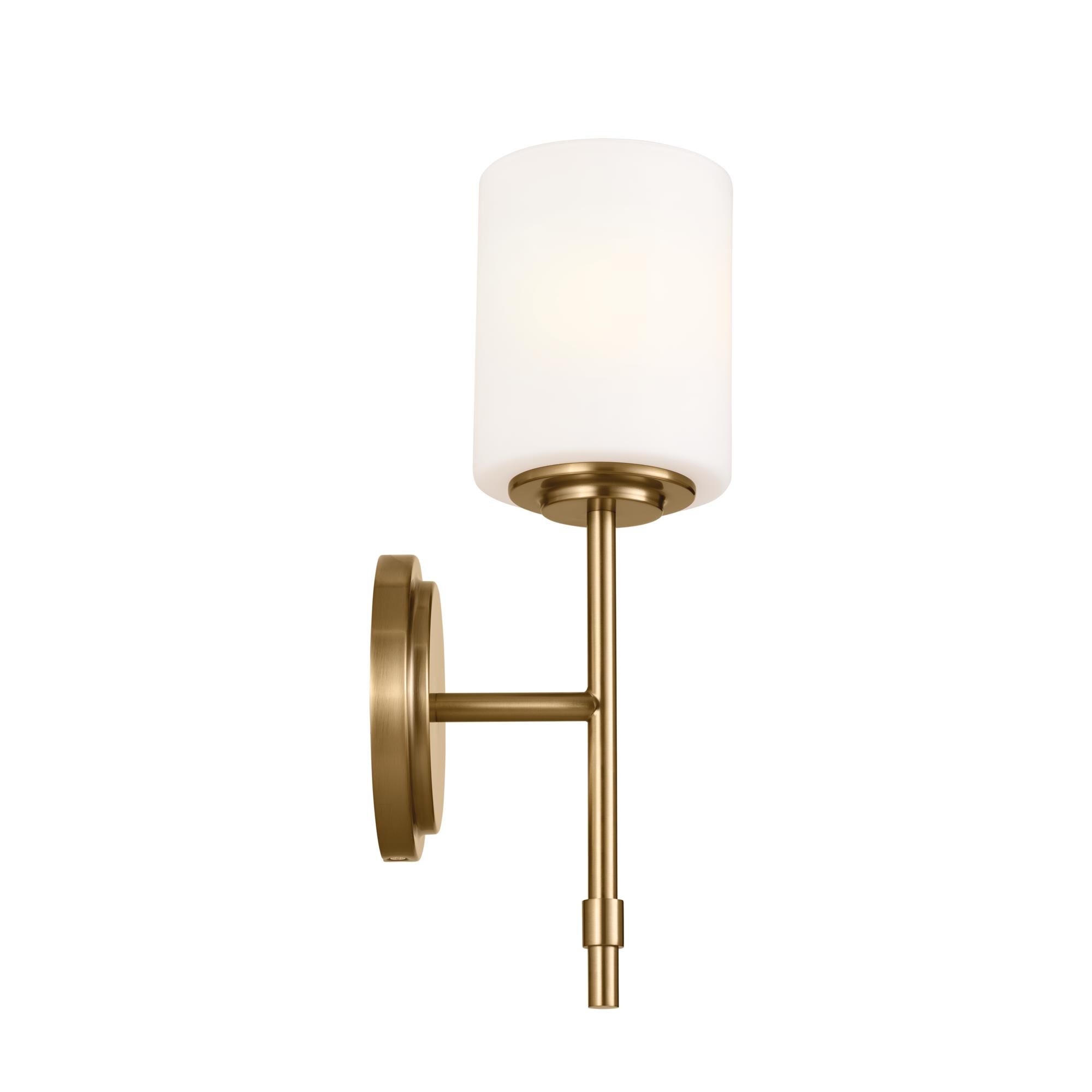 Shown in Brushed Natural Brass finish and Satin Etched Cased Opal glass