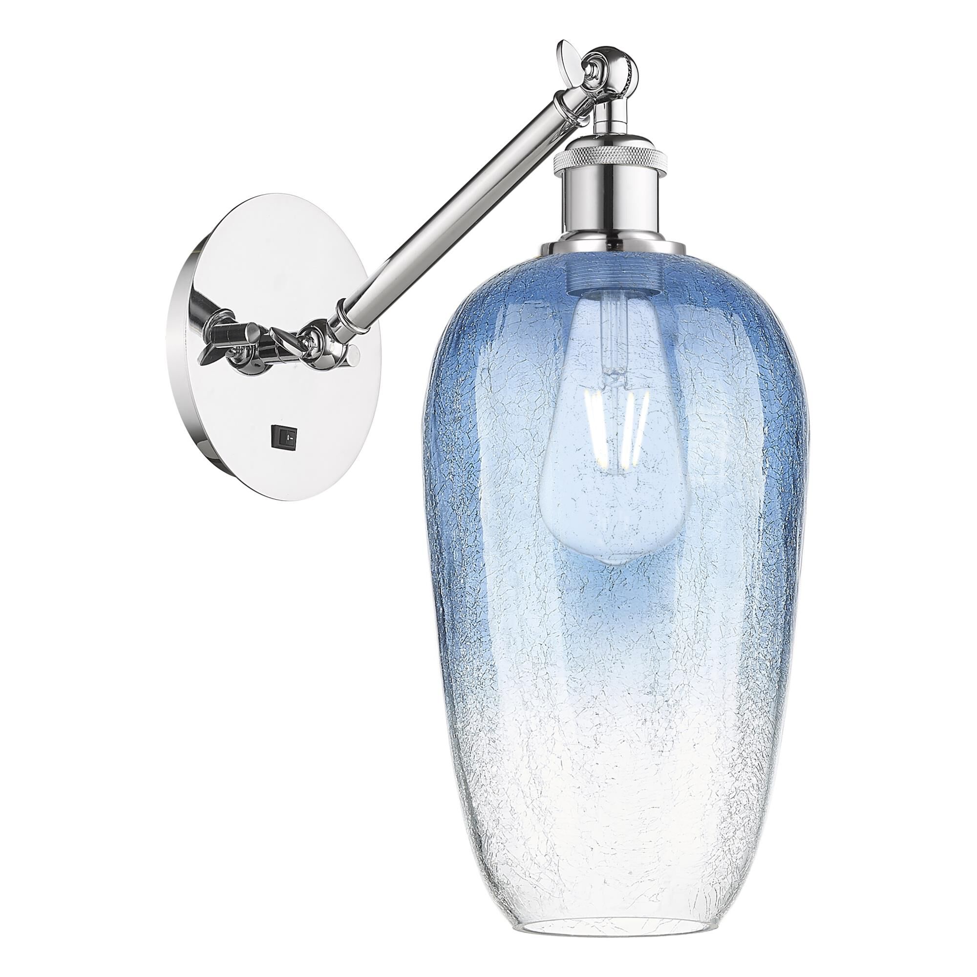 Shown in Polished Chrome finish and Sapphire Blue glass