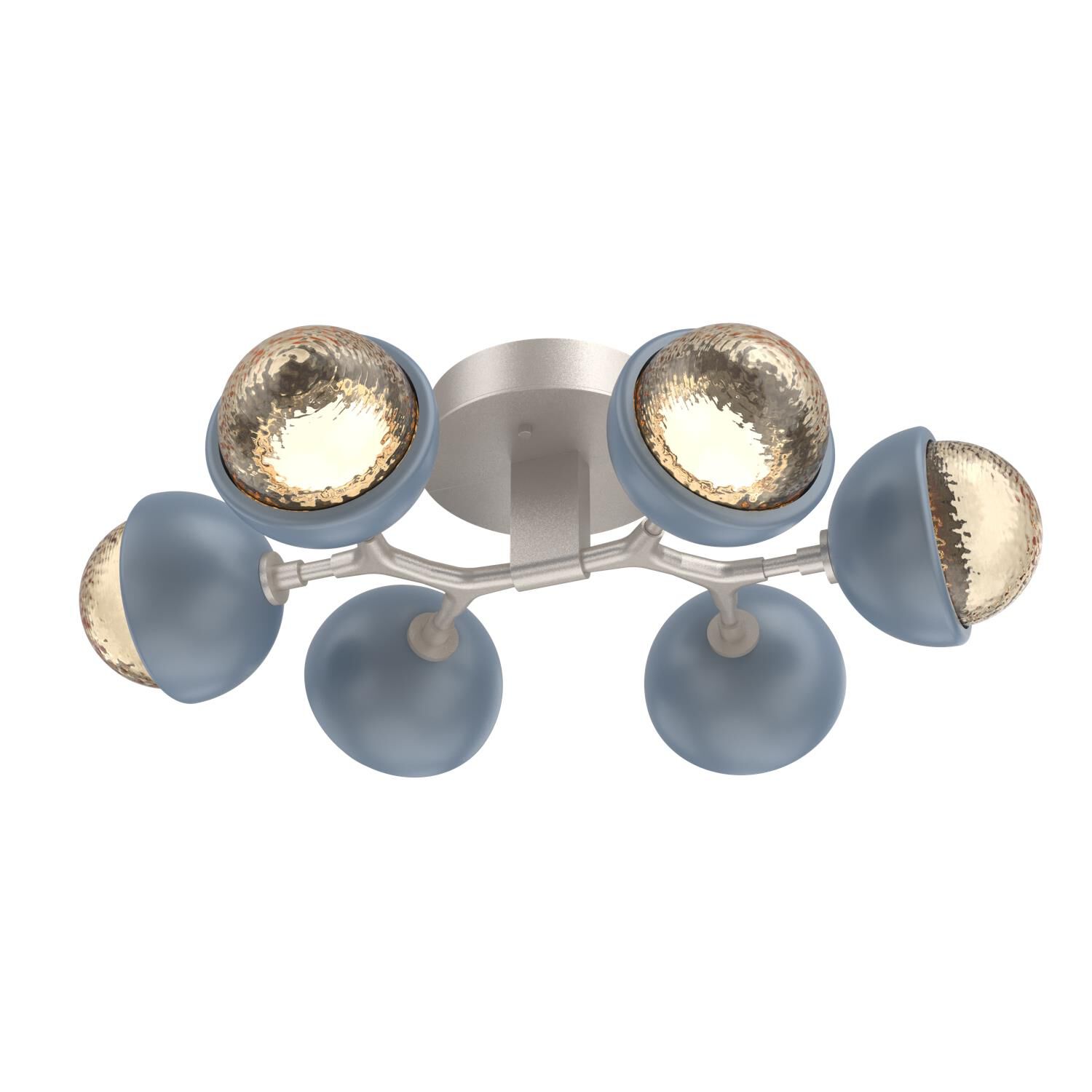 Shown in Beige Silver finish and Amber glass and Poppy Blue accent