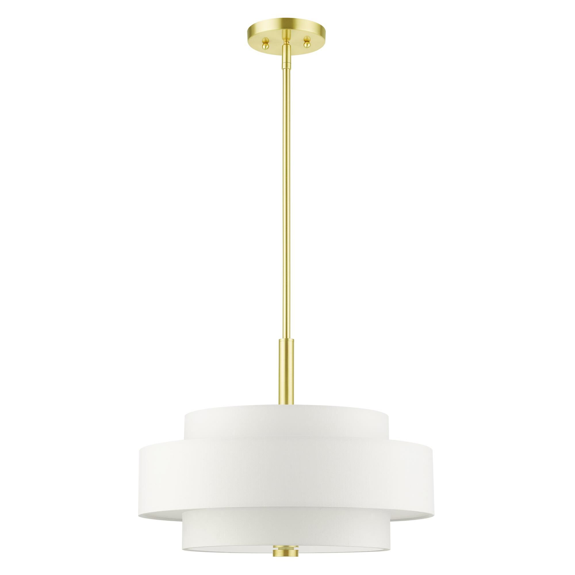 Shown in Satin Brass finish and Hand Crafted Hardback  Completely Finished With Off-White Color Fabric Outside and Inside shade