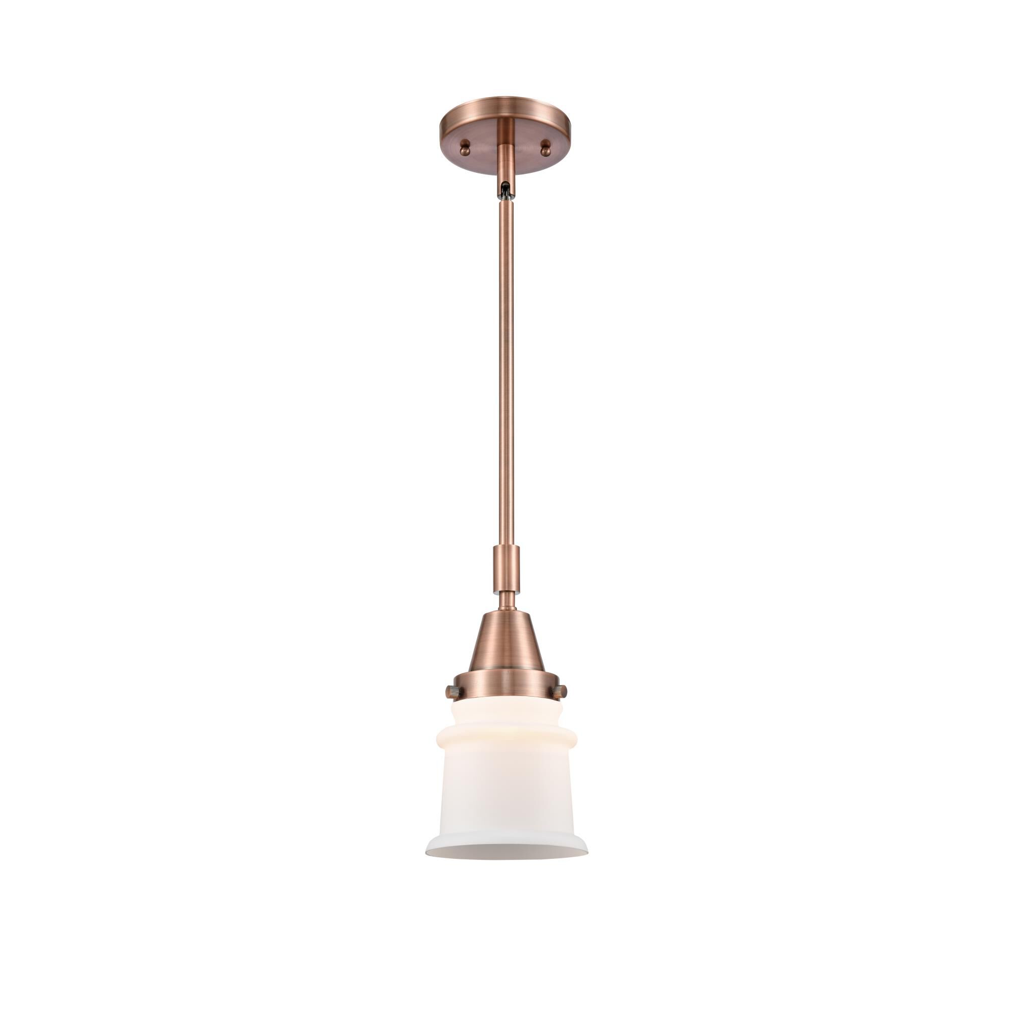 Shown in Antique Copper finish and Matte White Canton glass