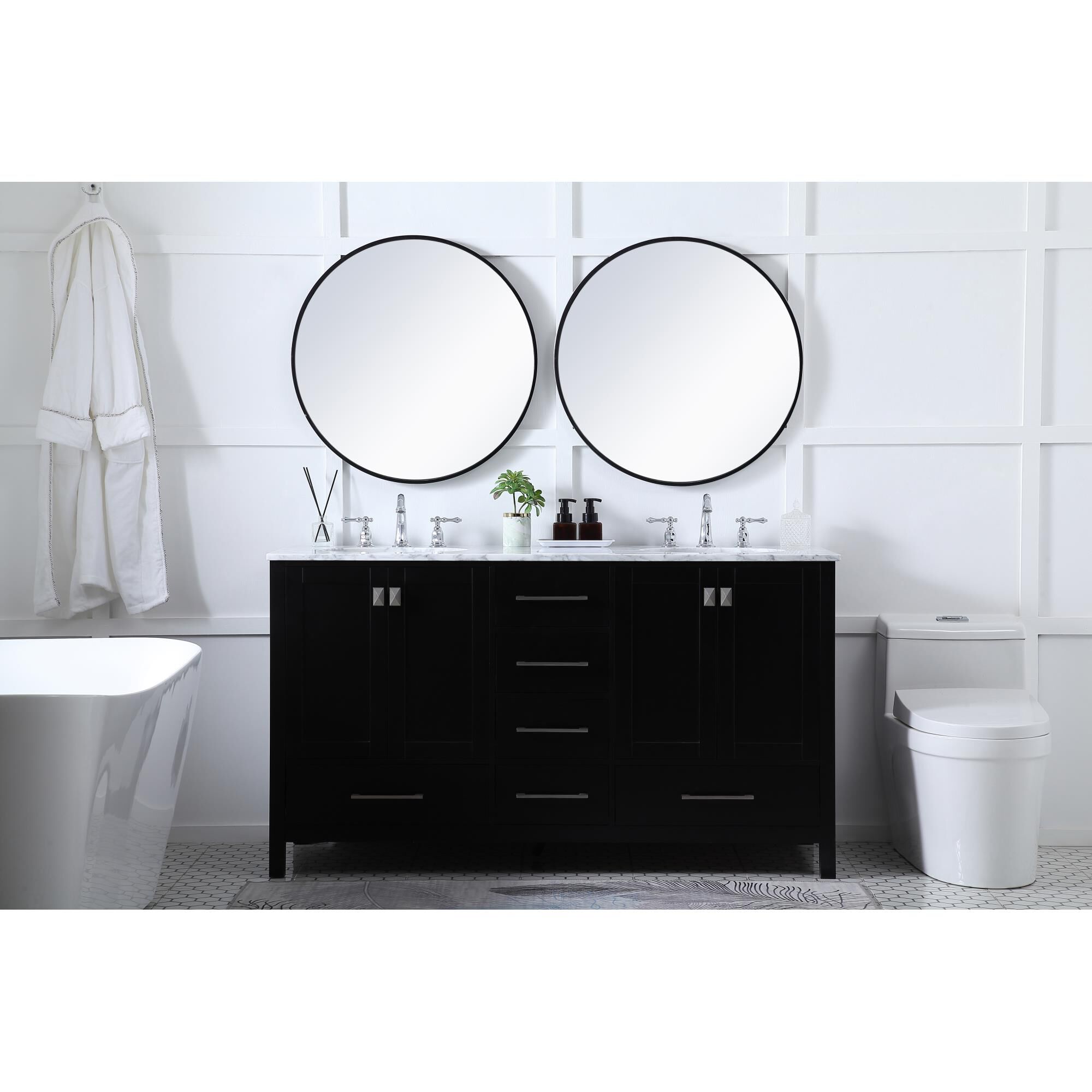 Shown in Black And Brushed Nickel With Carrara White Marble finish