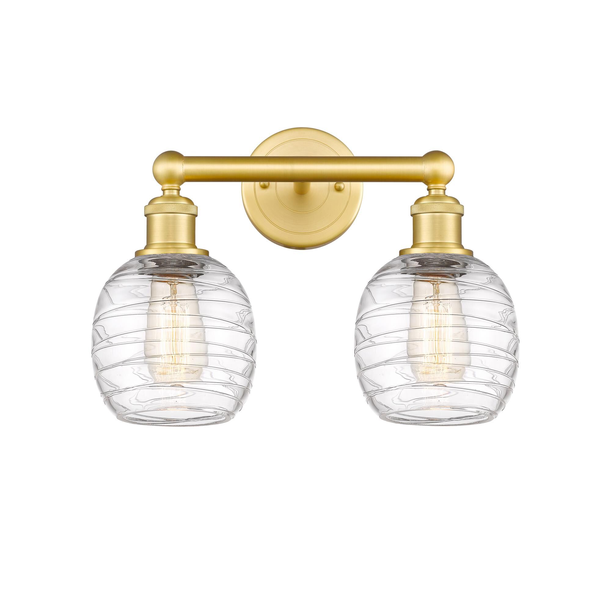 Shown in Satin Gold finish and Deco Swirl glass