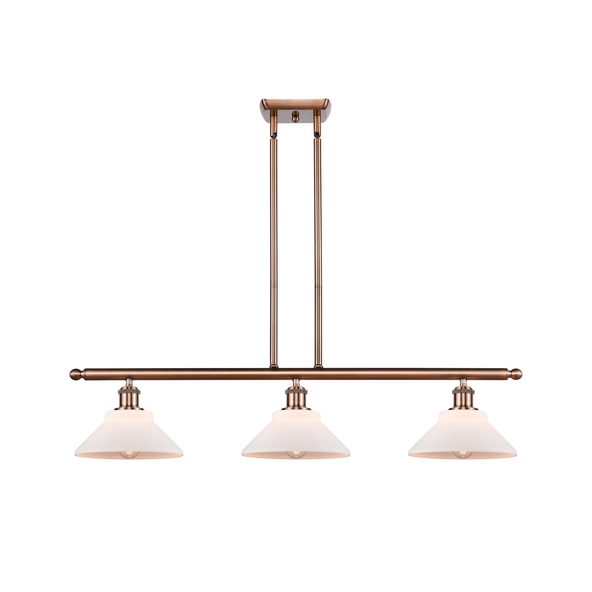Shown in Antique Copper finish and Matte White glass