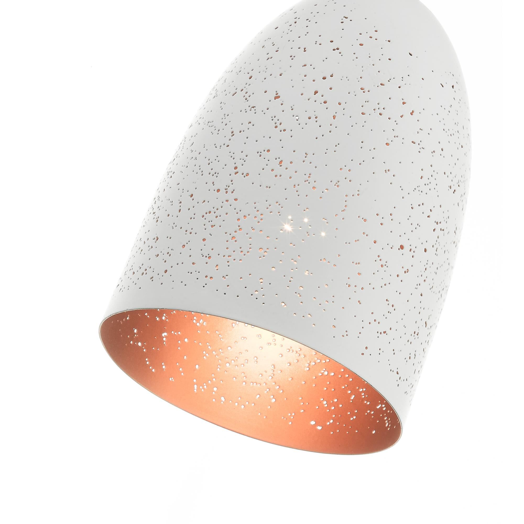 Shown in White With Brushed Nickel Accents finish and White Ornamental Metal Shade With Gold Finish Inside glass and White Ornamental Metal  With Gold Finish Inside shade