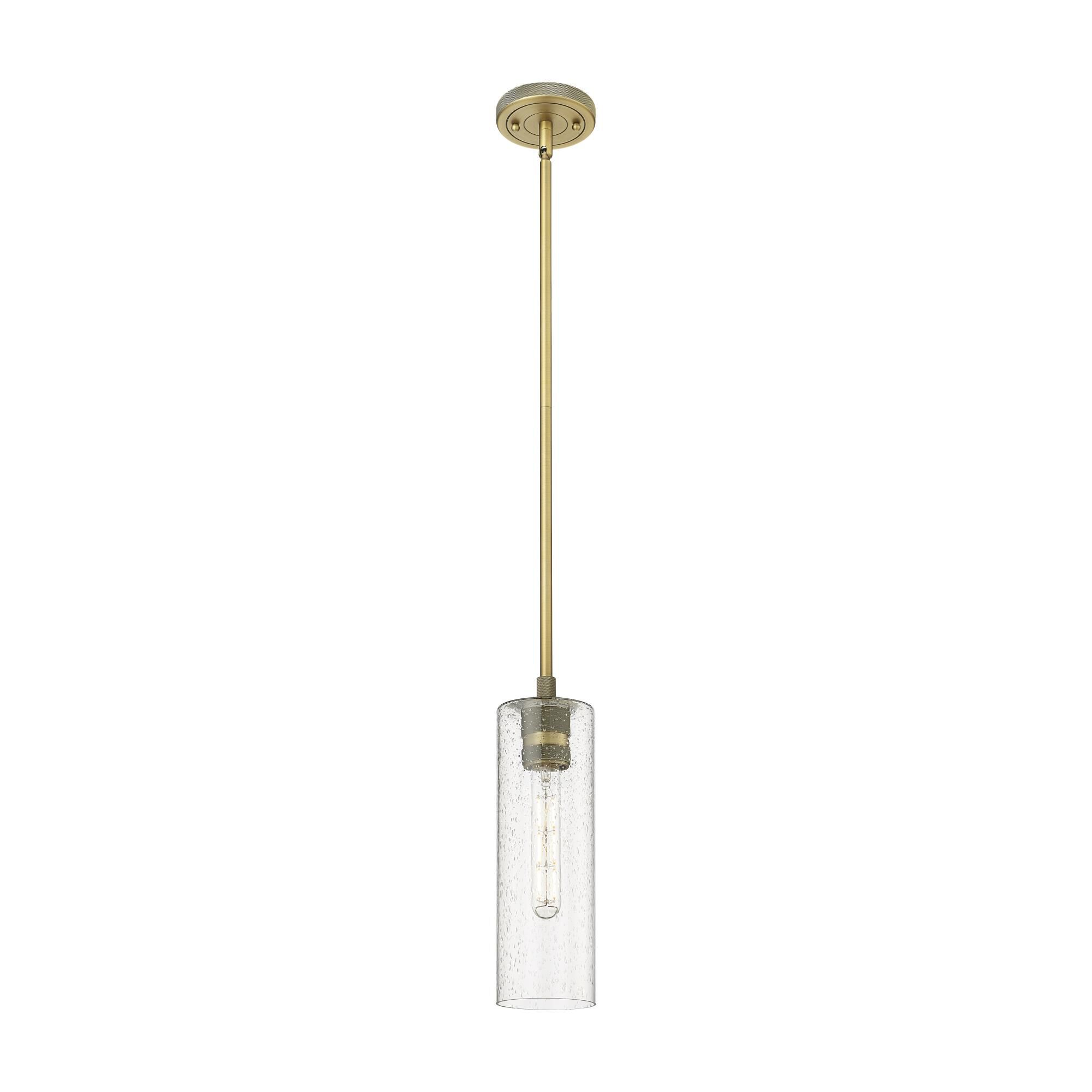 Shown in Brushed Brass finish and Seedy glass and Seedy Glass shade