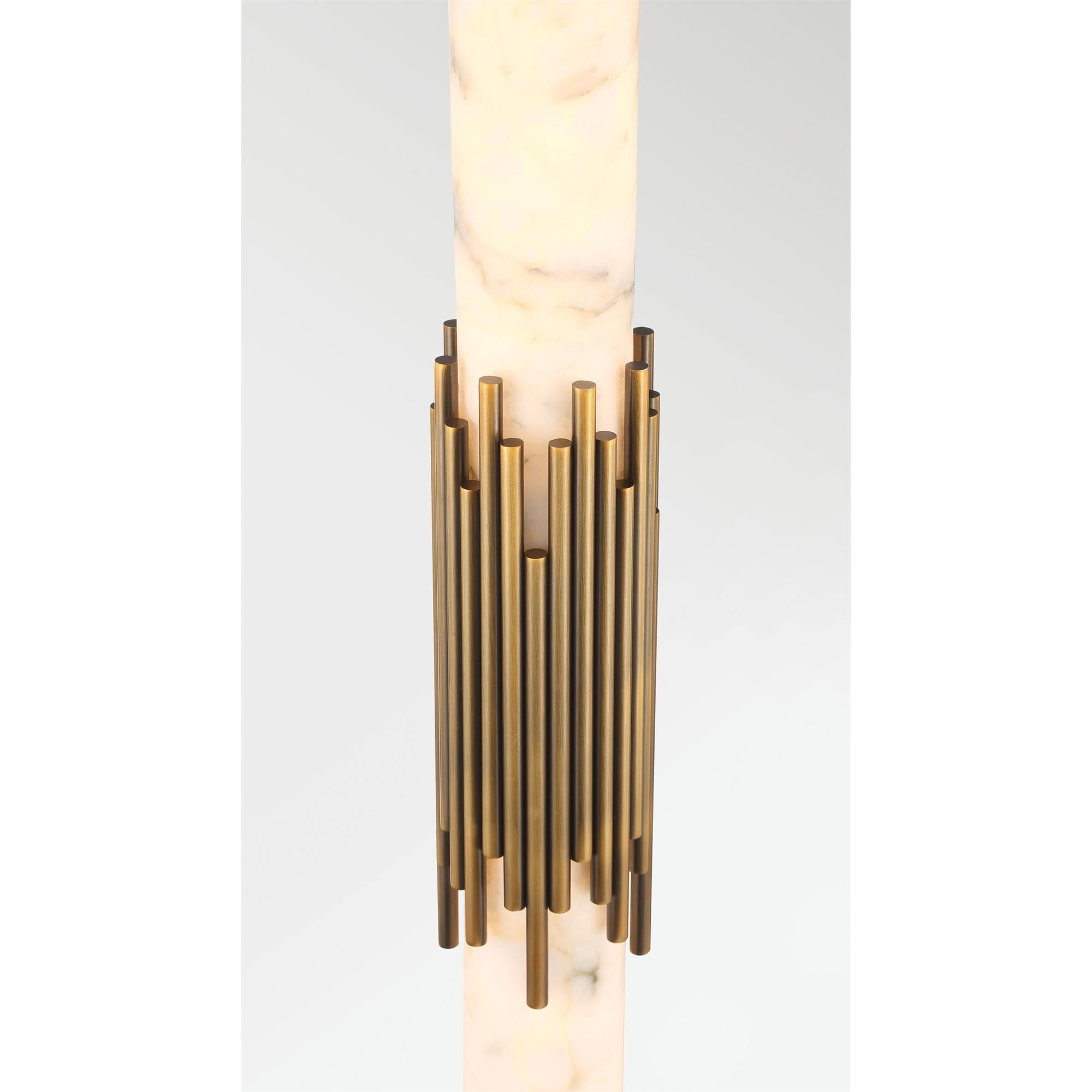 Shown in Antique Brass finish and Alabaster glass