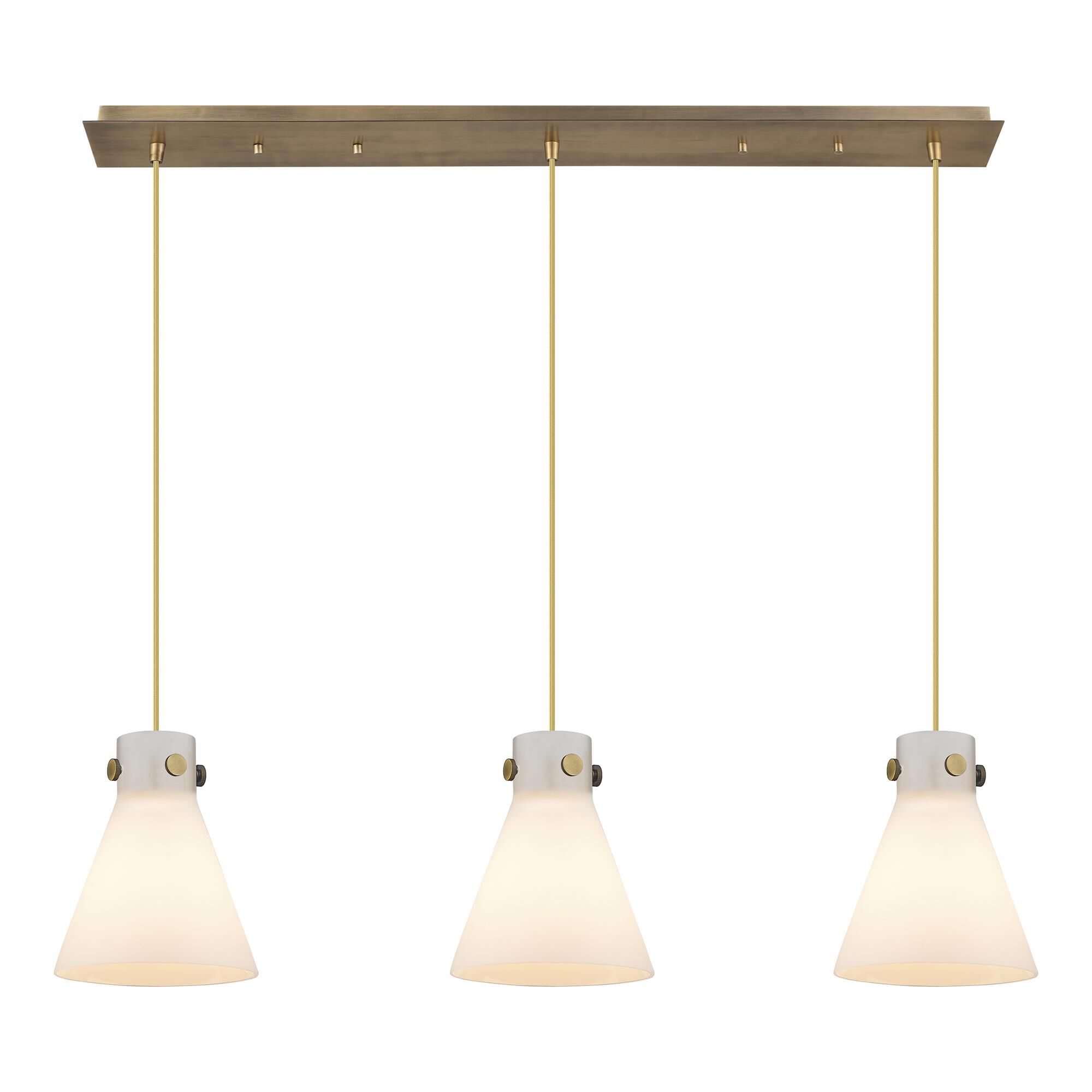 Shown in Brushed Brass finish and White glass and White Glass shade