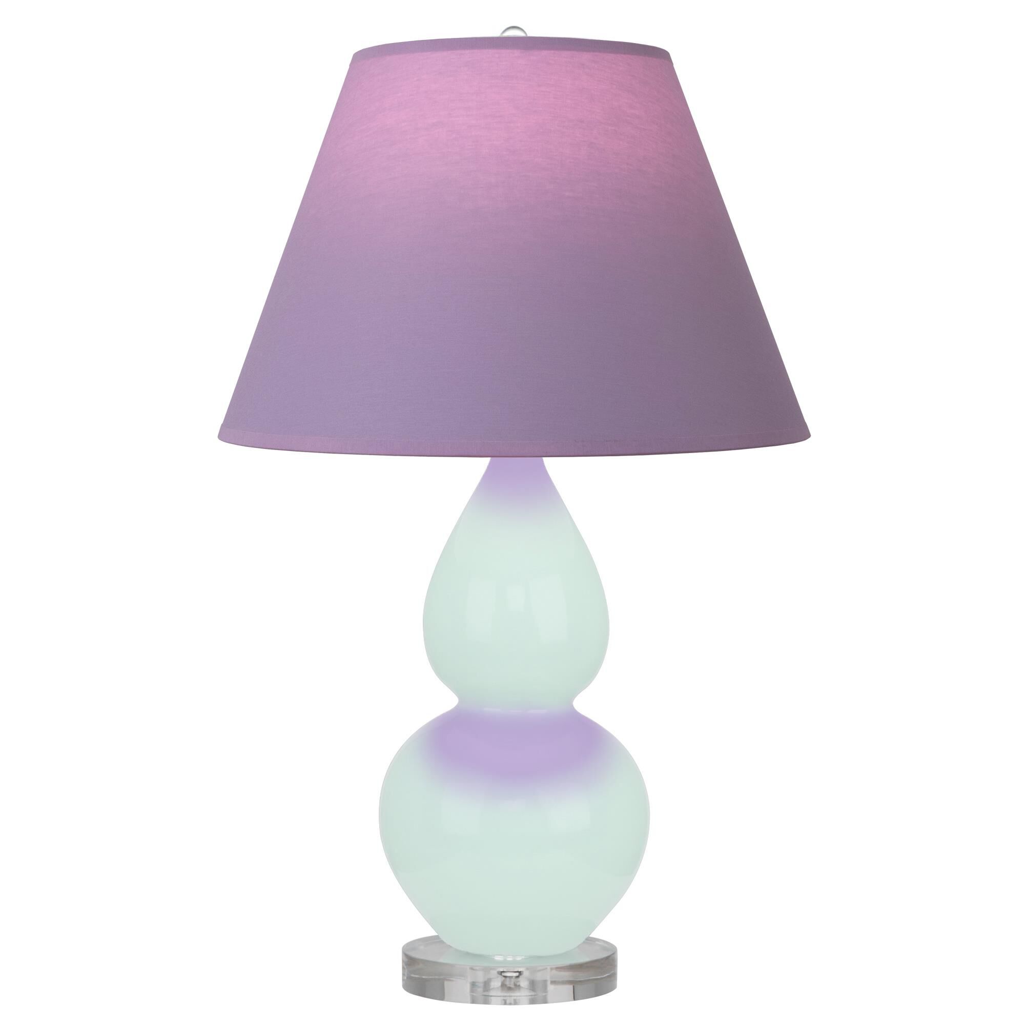 Shown in Mint Glazed finish and Lavender with Plum Lining shade and Lucite accent