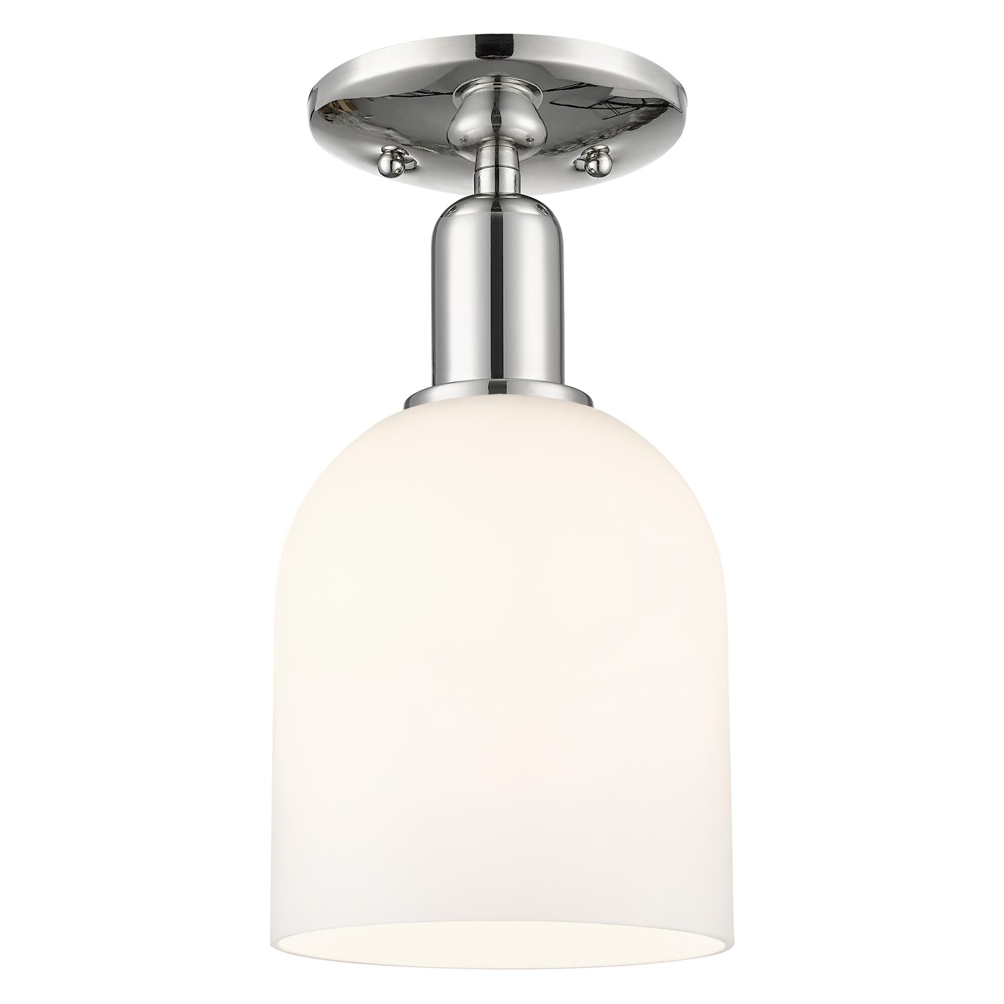 Shown in Polished Nickel finish and White glass