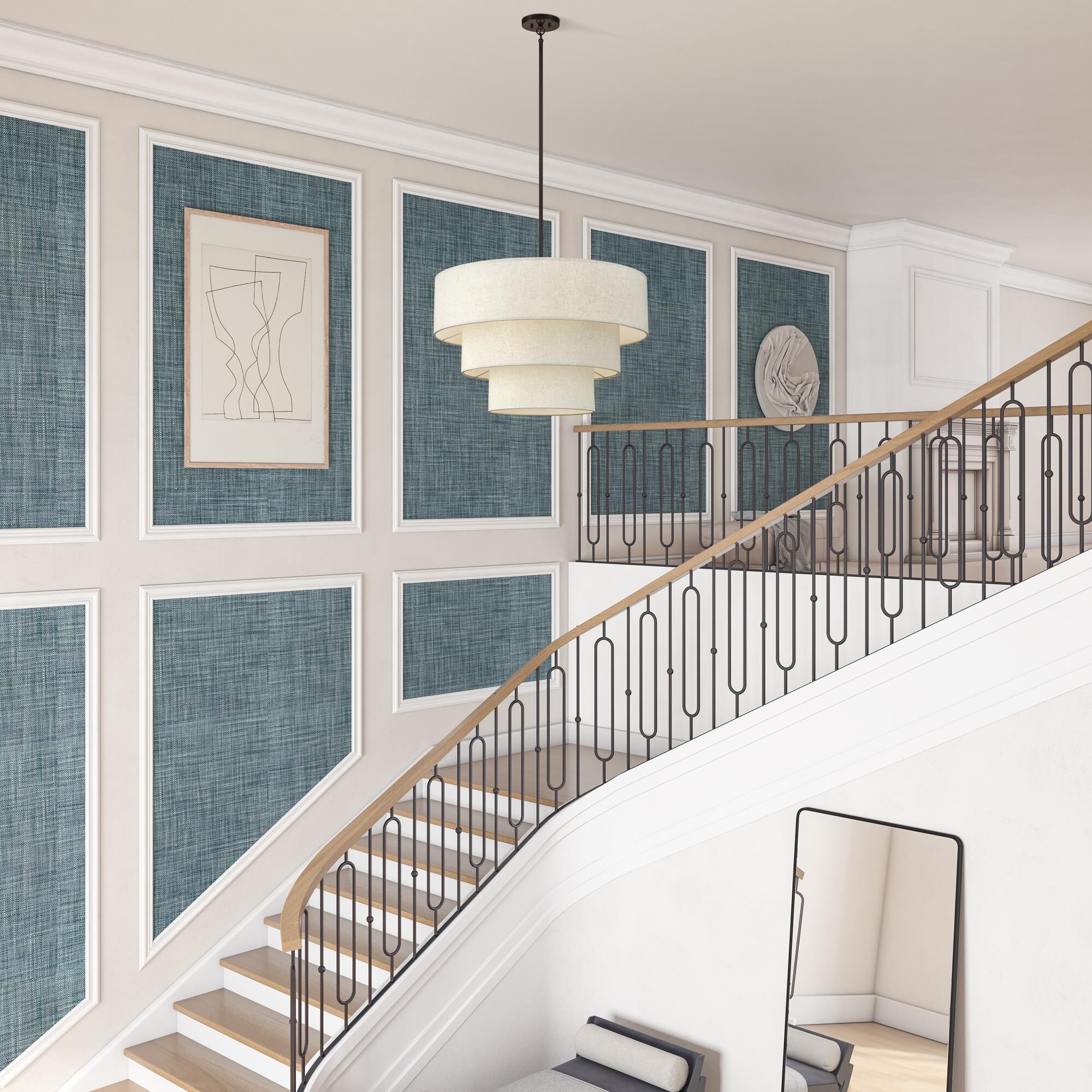 Shown in English Bronze finish and Hand Crafted Oatmeal Color Fabric with White Color Inside shade