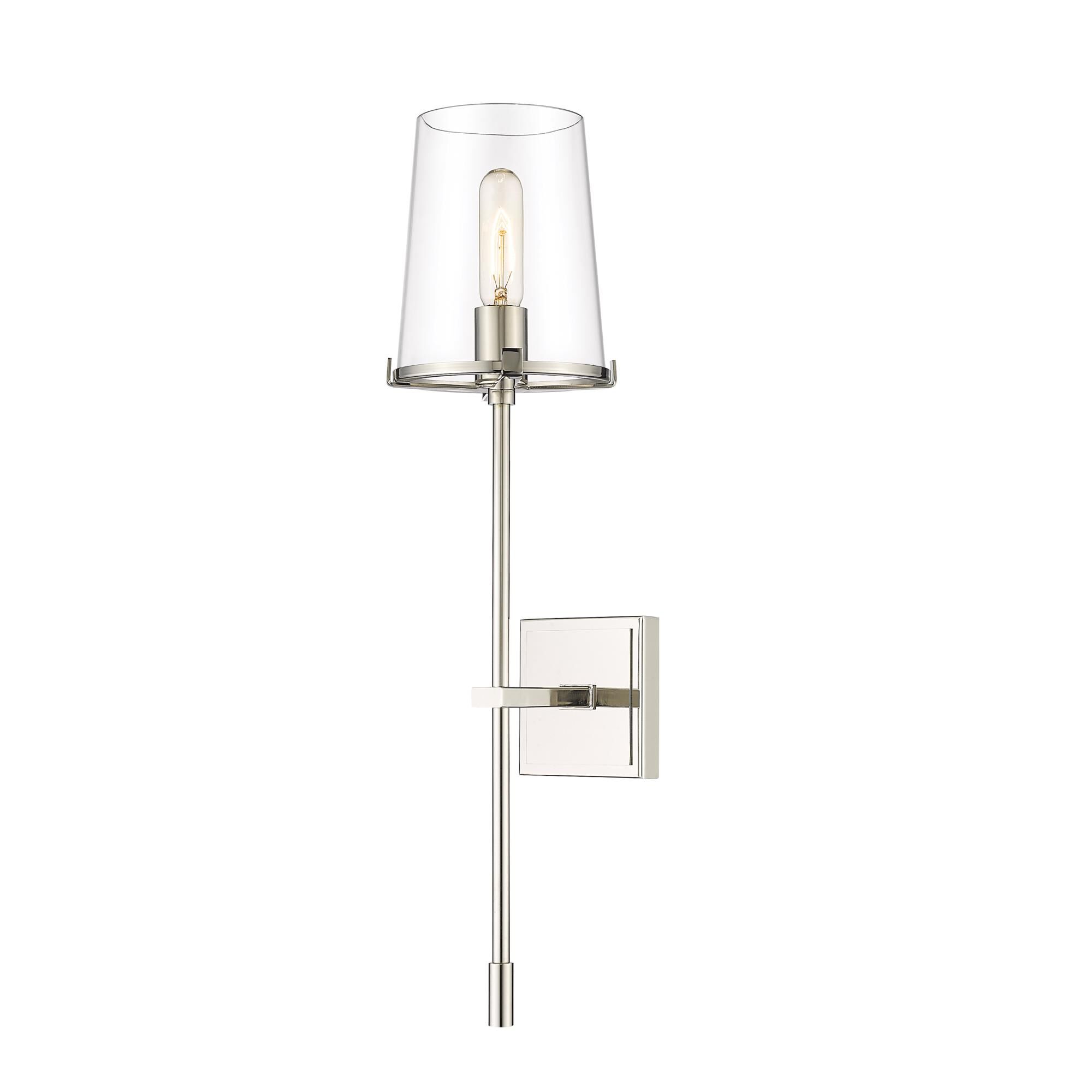Shown in Polished Nickel finish and Glass shade