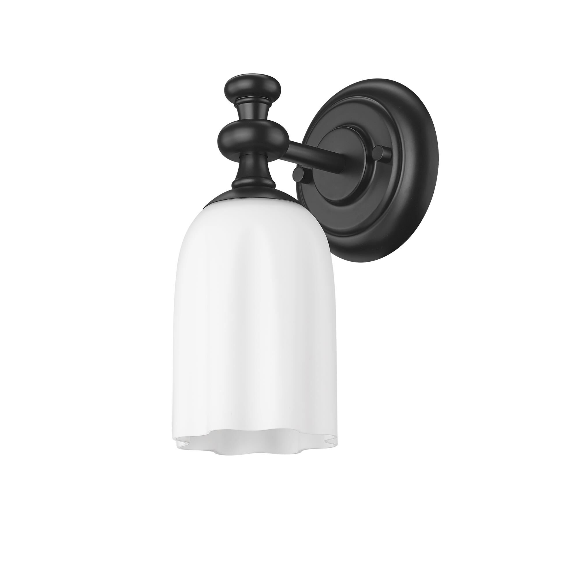 Shown in Matte Black finish and Opal Etched glass and Opal Etched shade