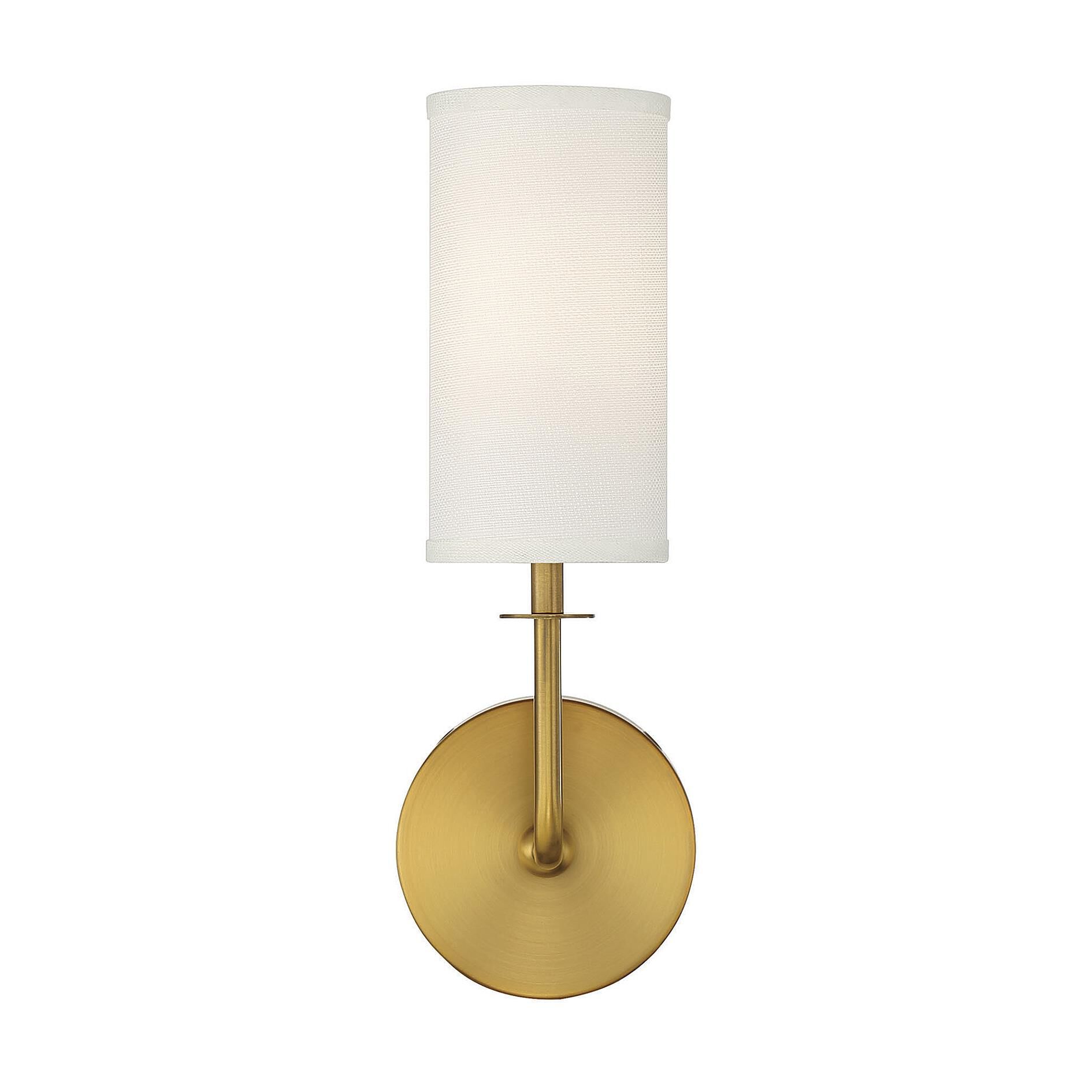 Shown in Warm Brass finish and White Fabric shade