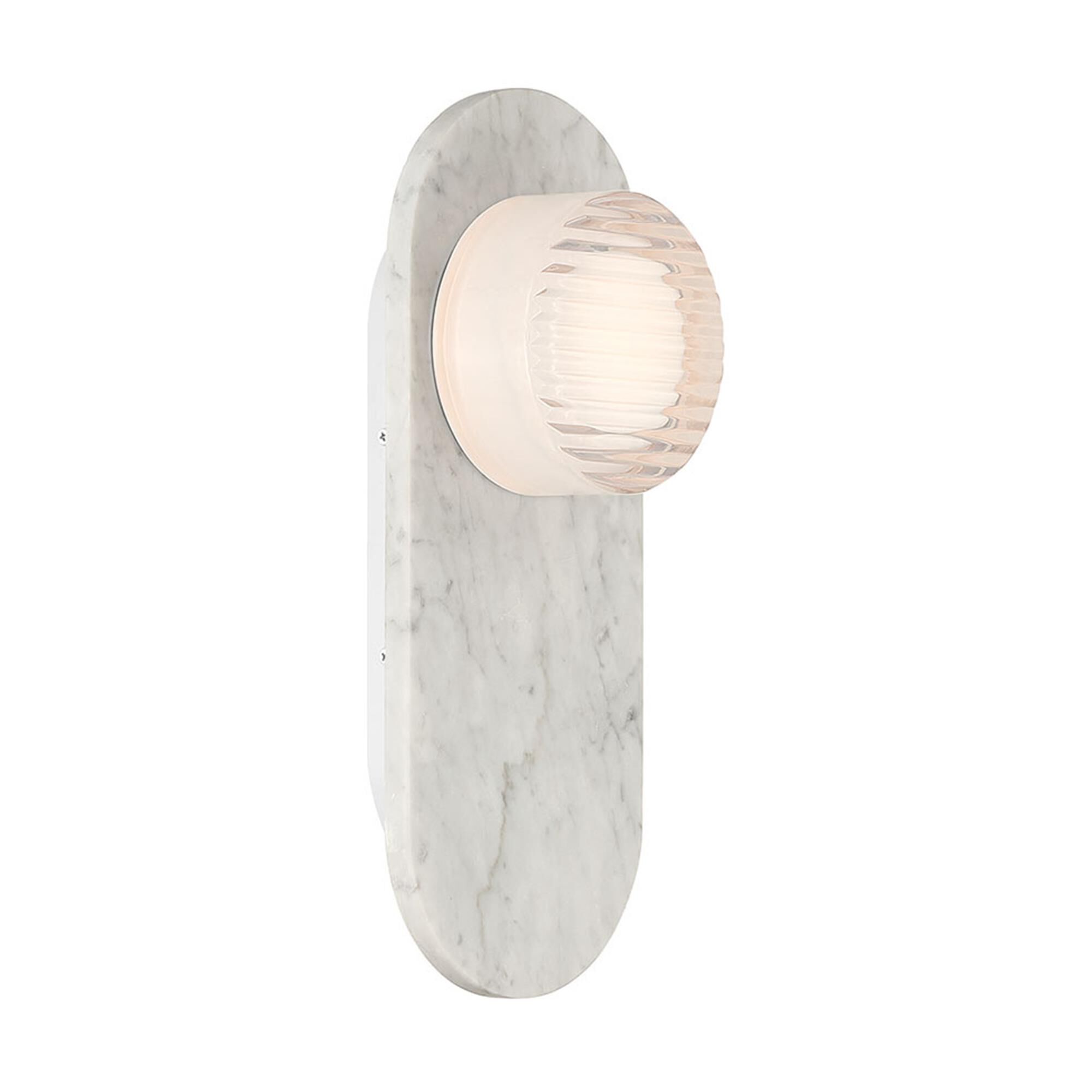 Shown in Marble White finish and Clear Ribbed glass