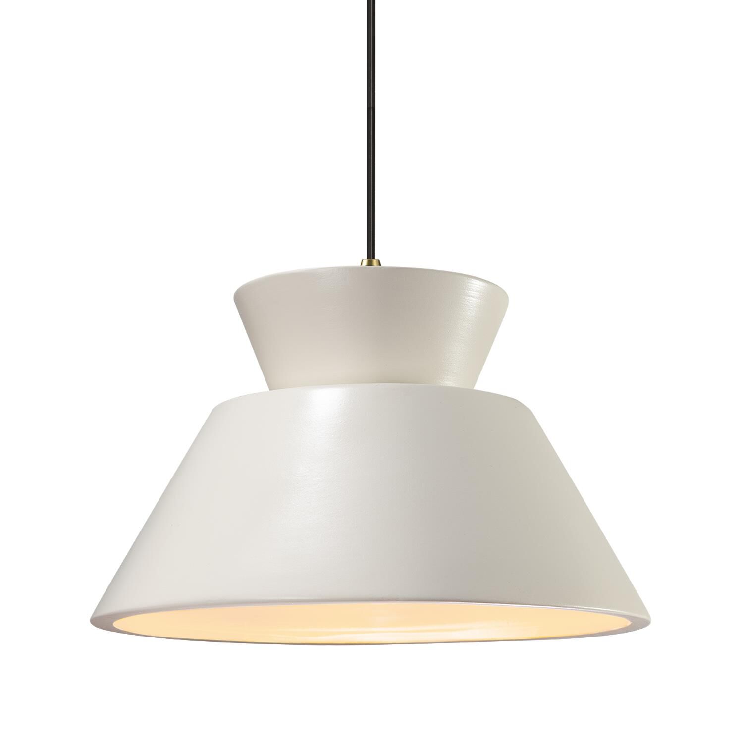 Shown in Antique Brass finish and Matte White shade